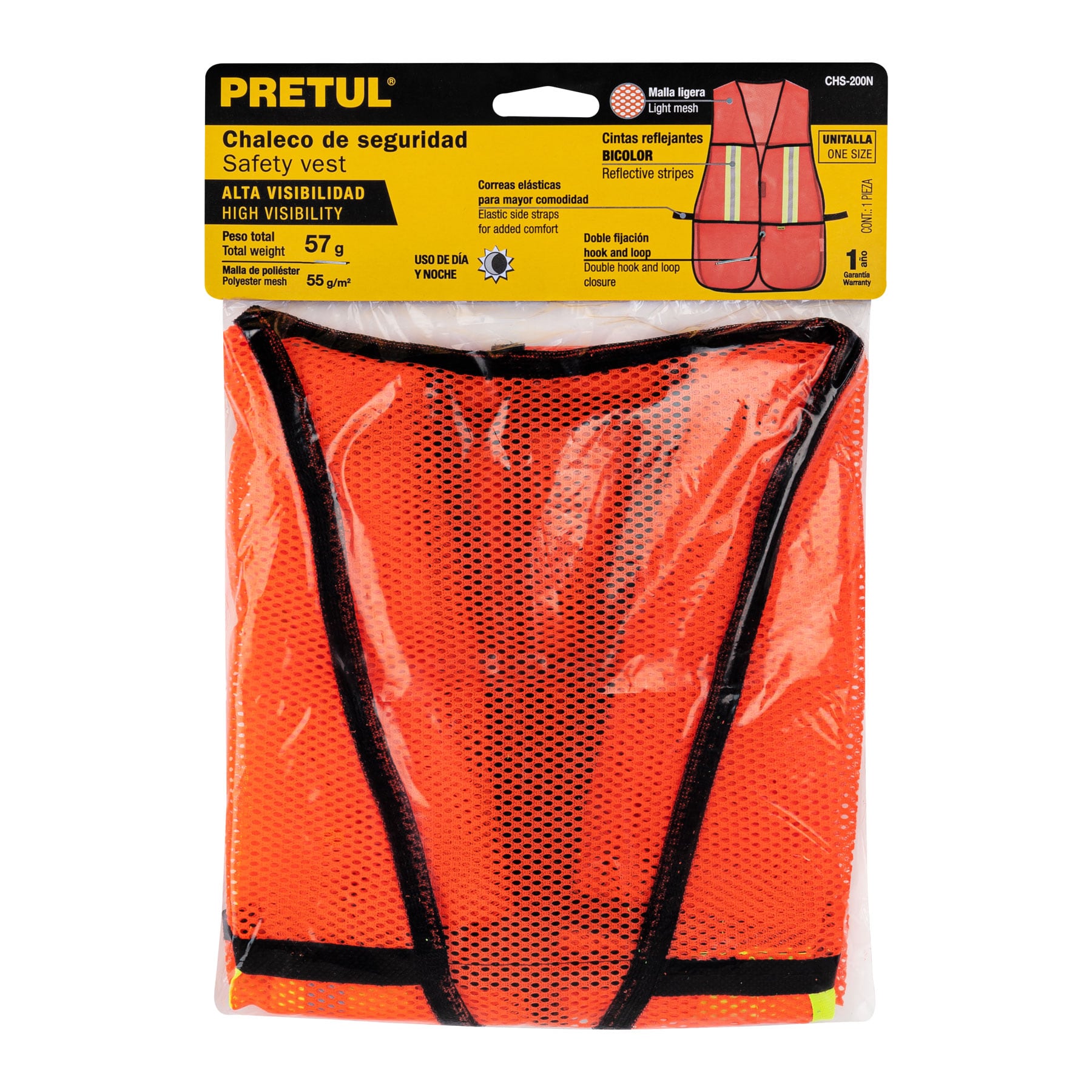 Chaleco de seguridad con cintas reflejantes, naranja, PRETUL