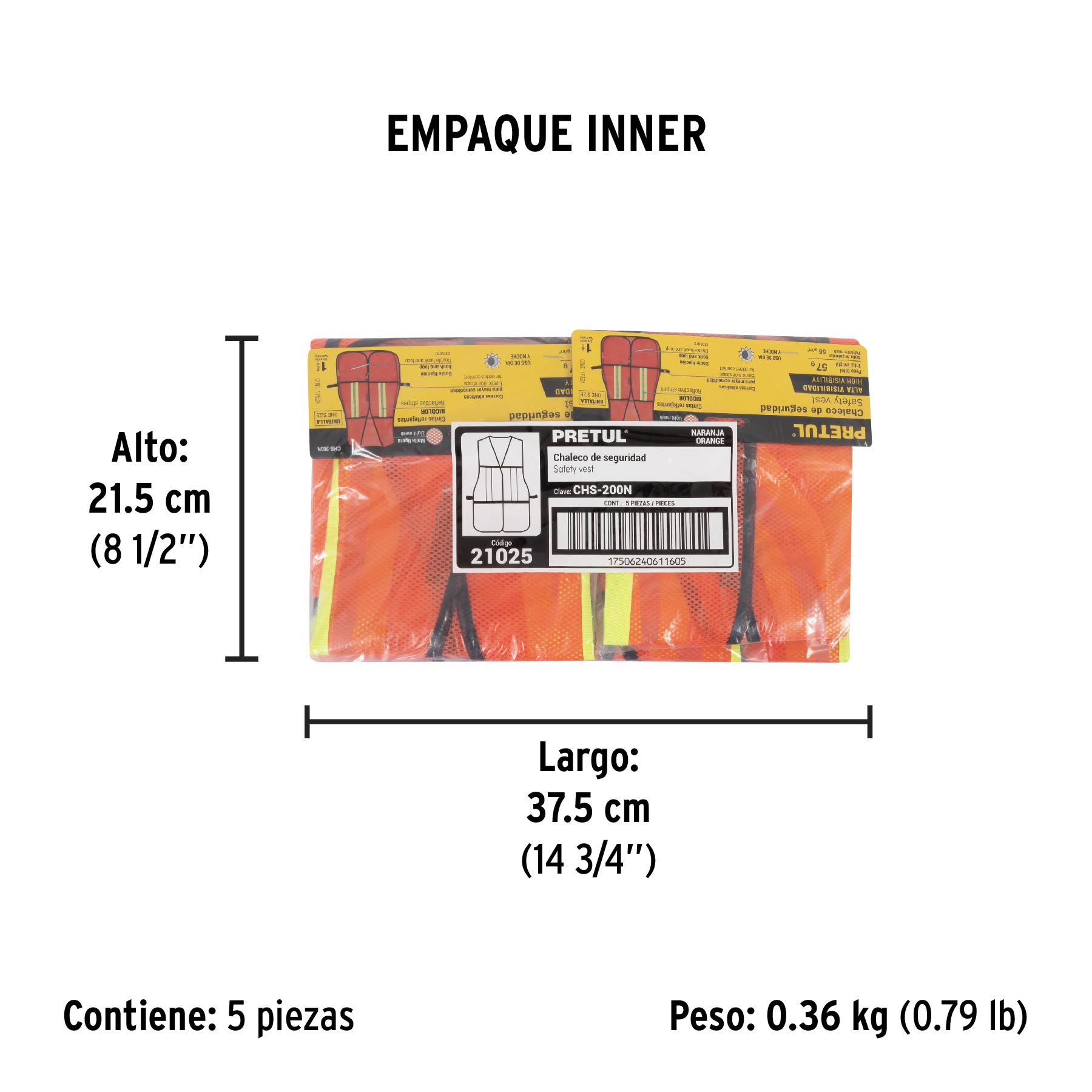 Chaleco de seguridad con cintas reflejantes, naranja, PRETUL - Empaque