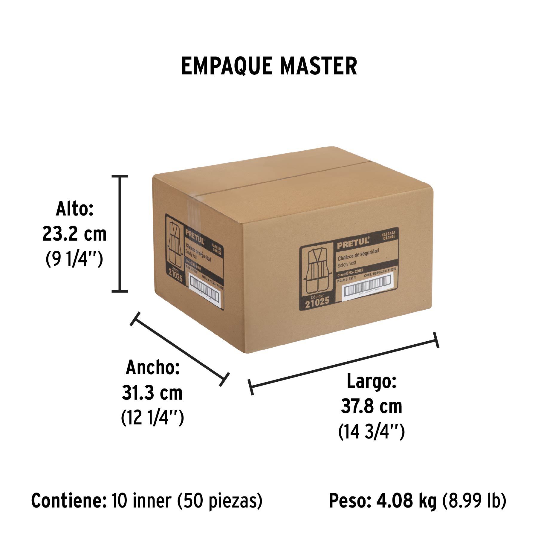 Chaleco de seguridad con cintas reflejantes, naranja, PRETUL - Empaque