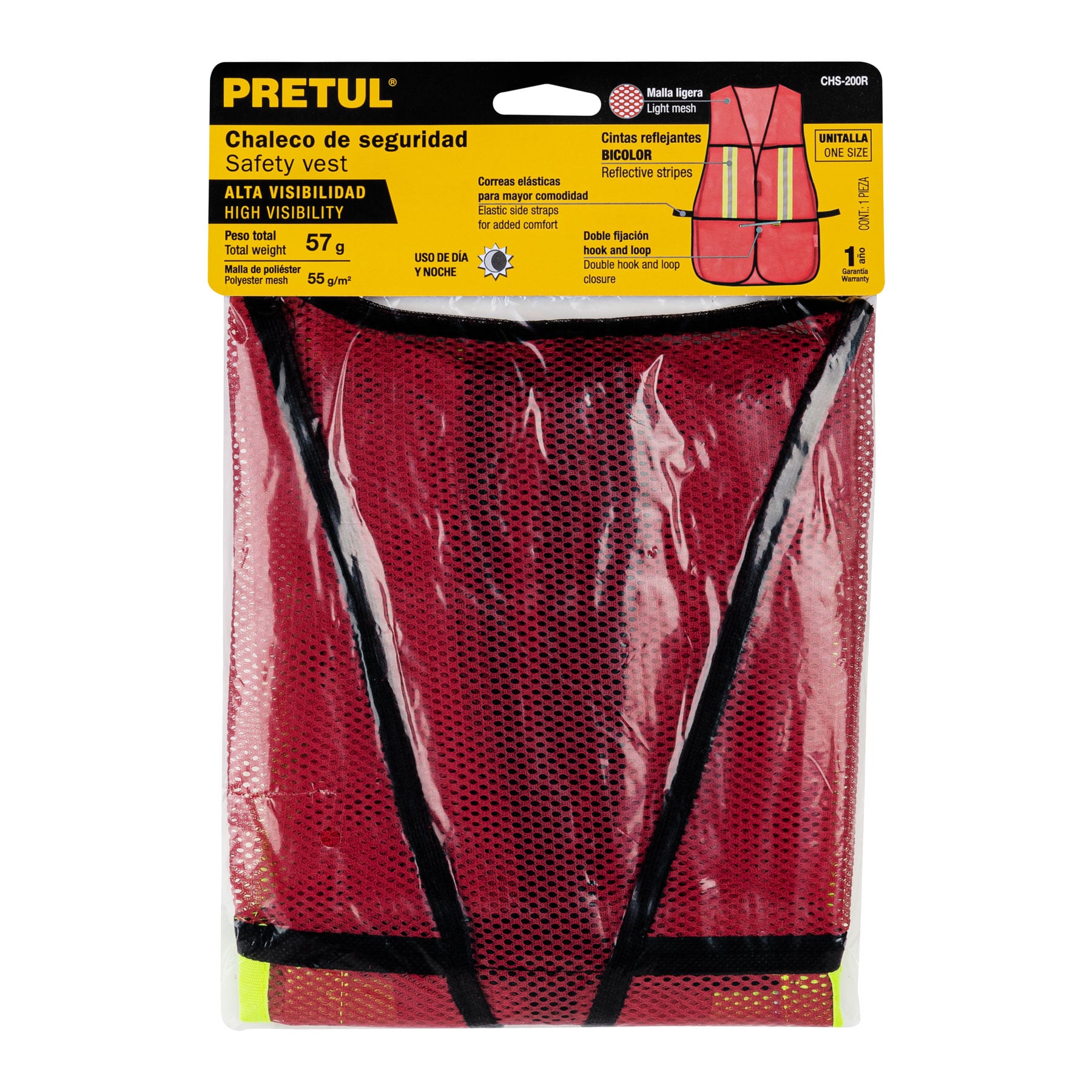 Chaleco de seguridad con cintas reflejantes, rojo, PRETUL