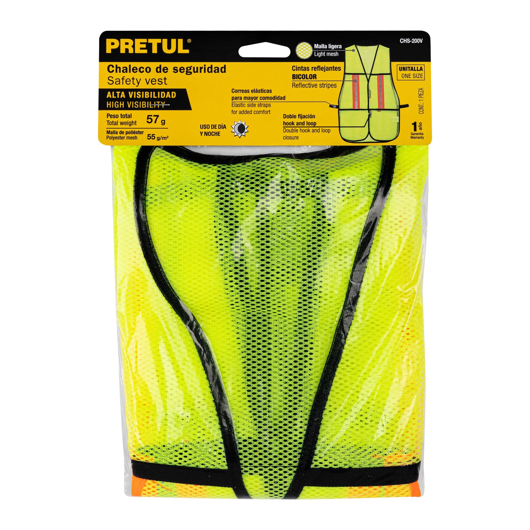 Chaleco de seguridad con cintas reflejantes, verde, PRETUL