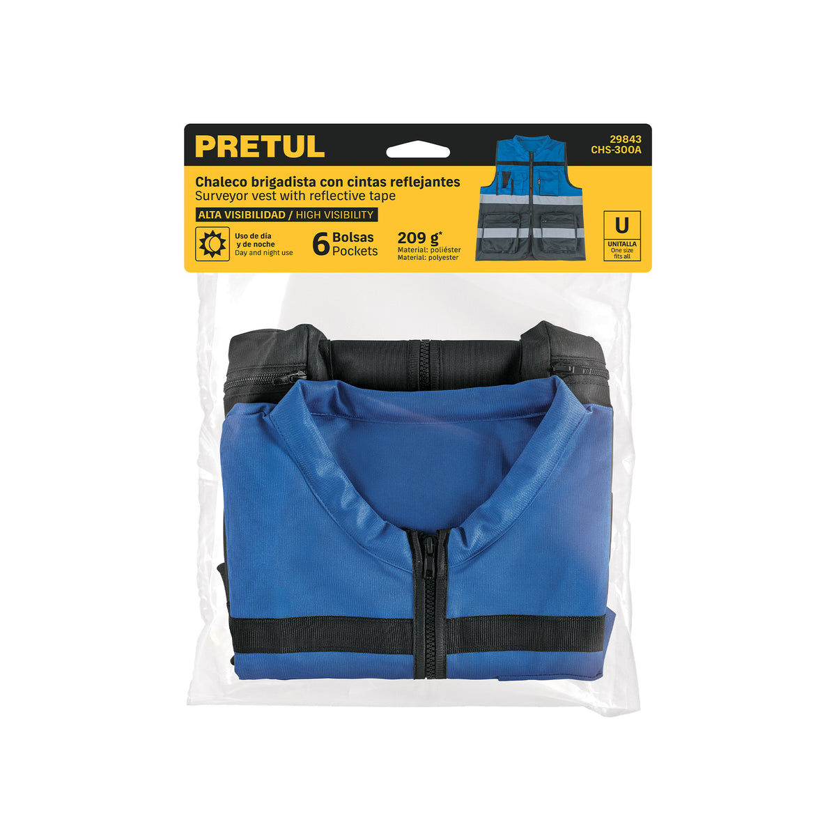 Chaleco brigadista con cintas reflejantes, azul, PRETUL
