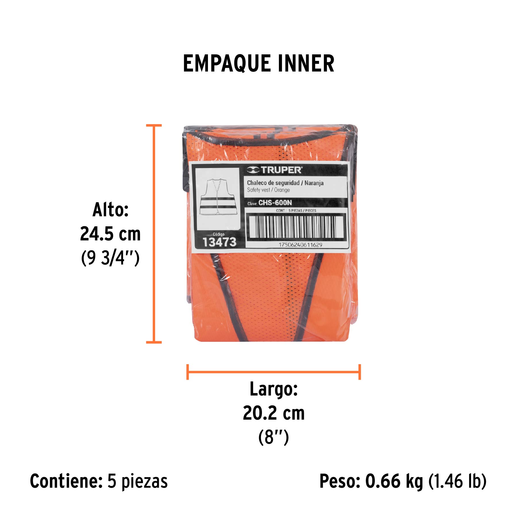 Chaleco de seguridad naranja alta visibilidad con cierre - Empaque