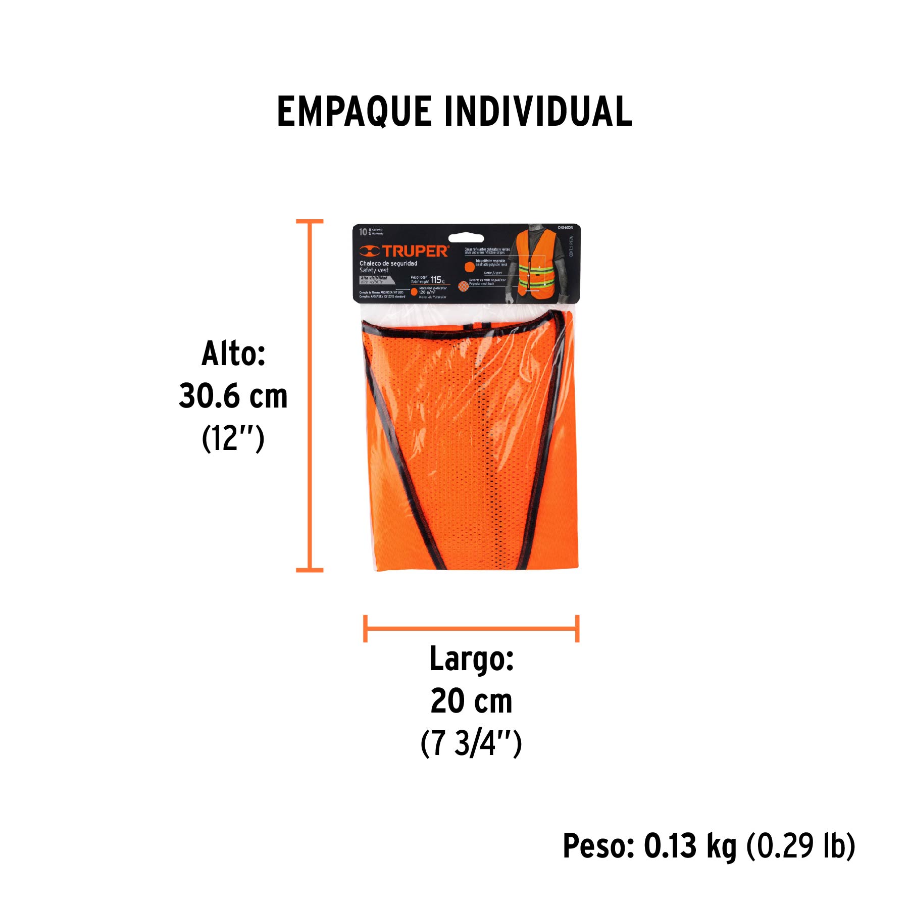 Chaleco de seguridad naranja alta visibilidad con cierre - Empaque