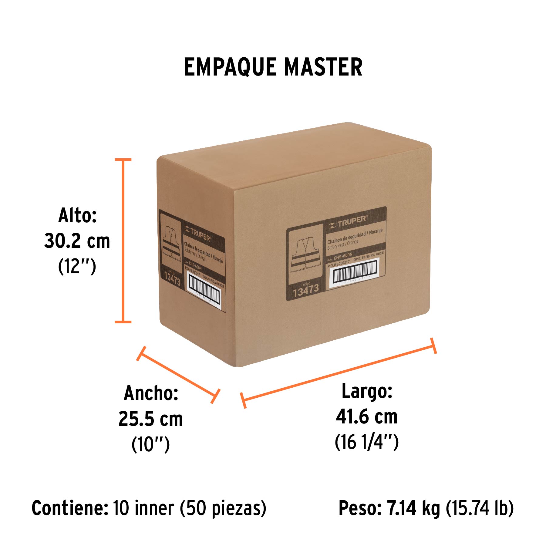 Chaleco de seguridad naranja alta visibilidad con cierre - Empaque