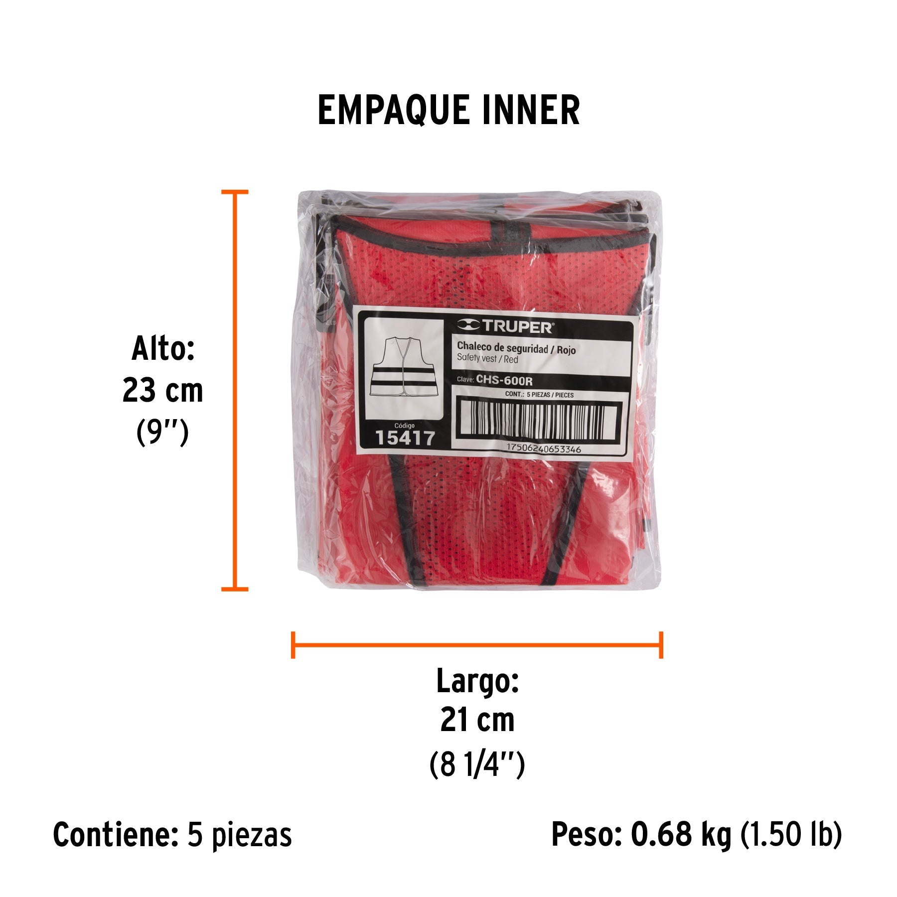Chaleco de seguridad rojo alta visibilidad con cierre - Empaque