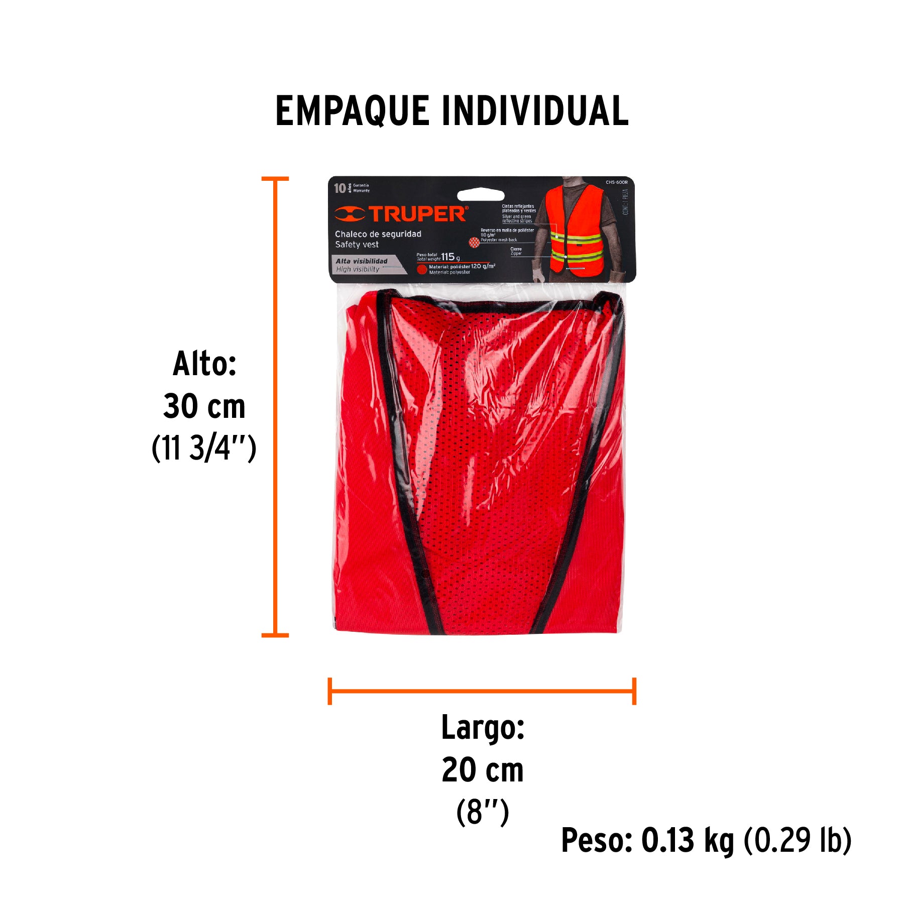 Chaleco de seguridad rojo alta visibilidad con cierre - Empaque