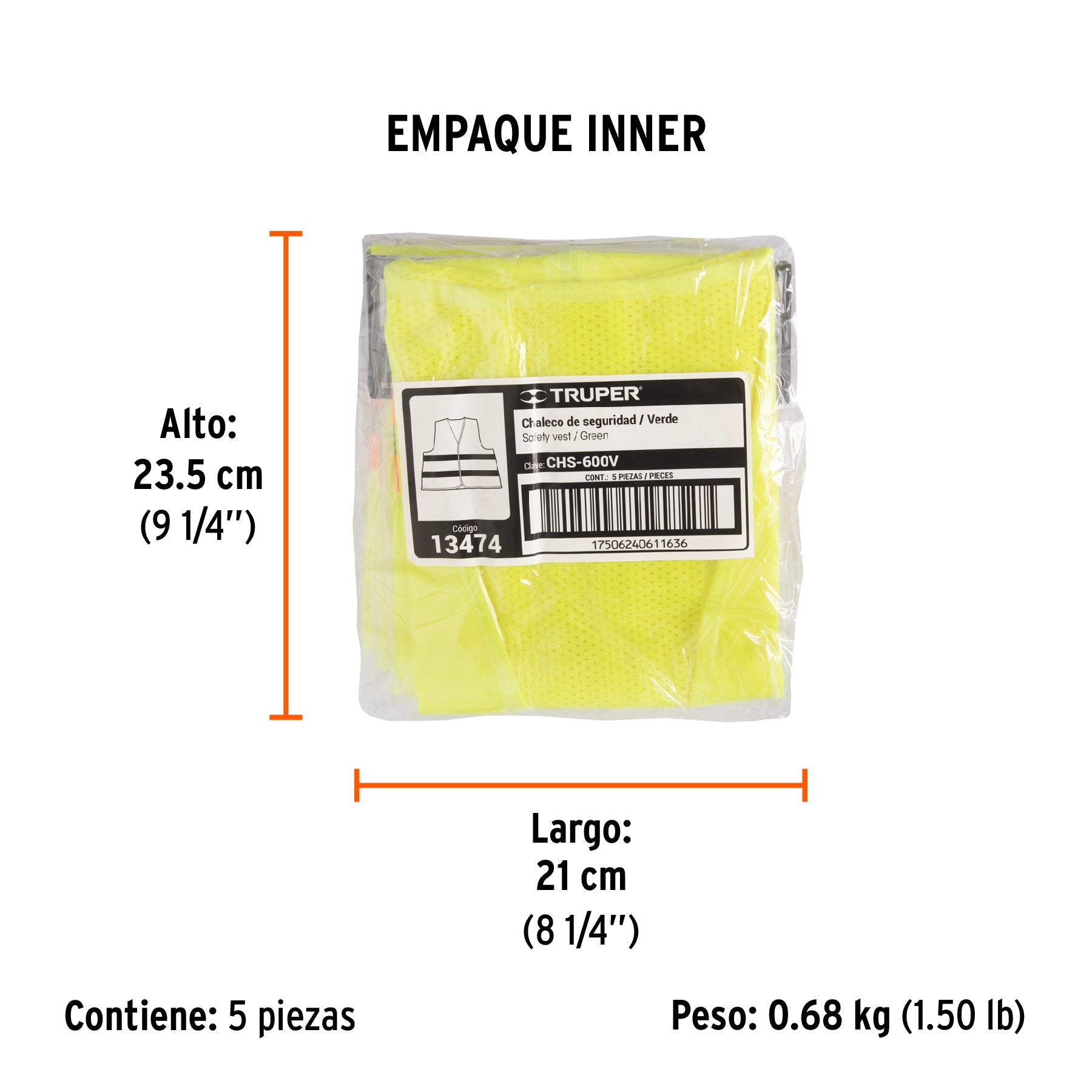 Chaleco de seguridad verde alta visibilidad con cierre - Empaque