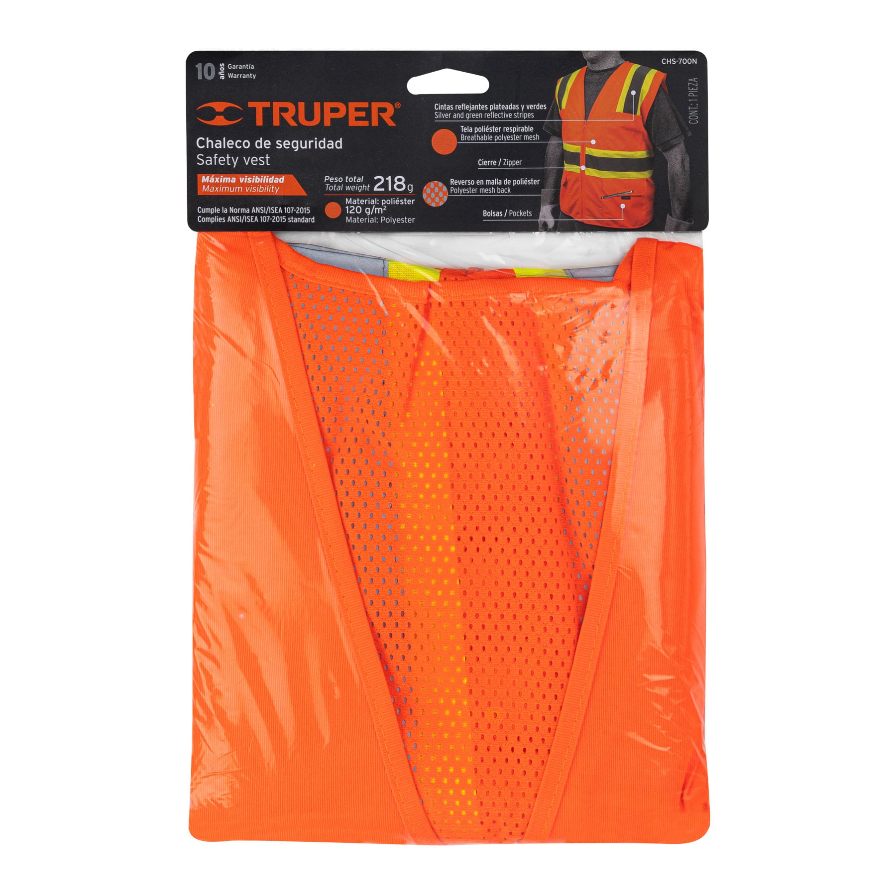 Chaleco de seguridad naranja max visibilidad y 6 bolsas