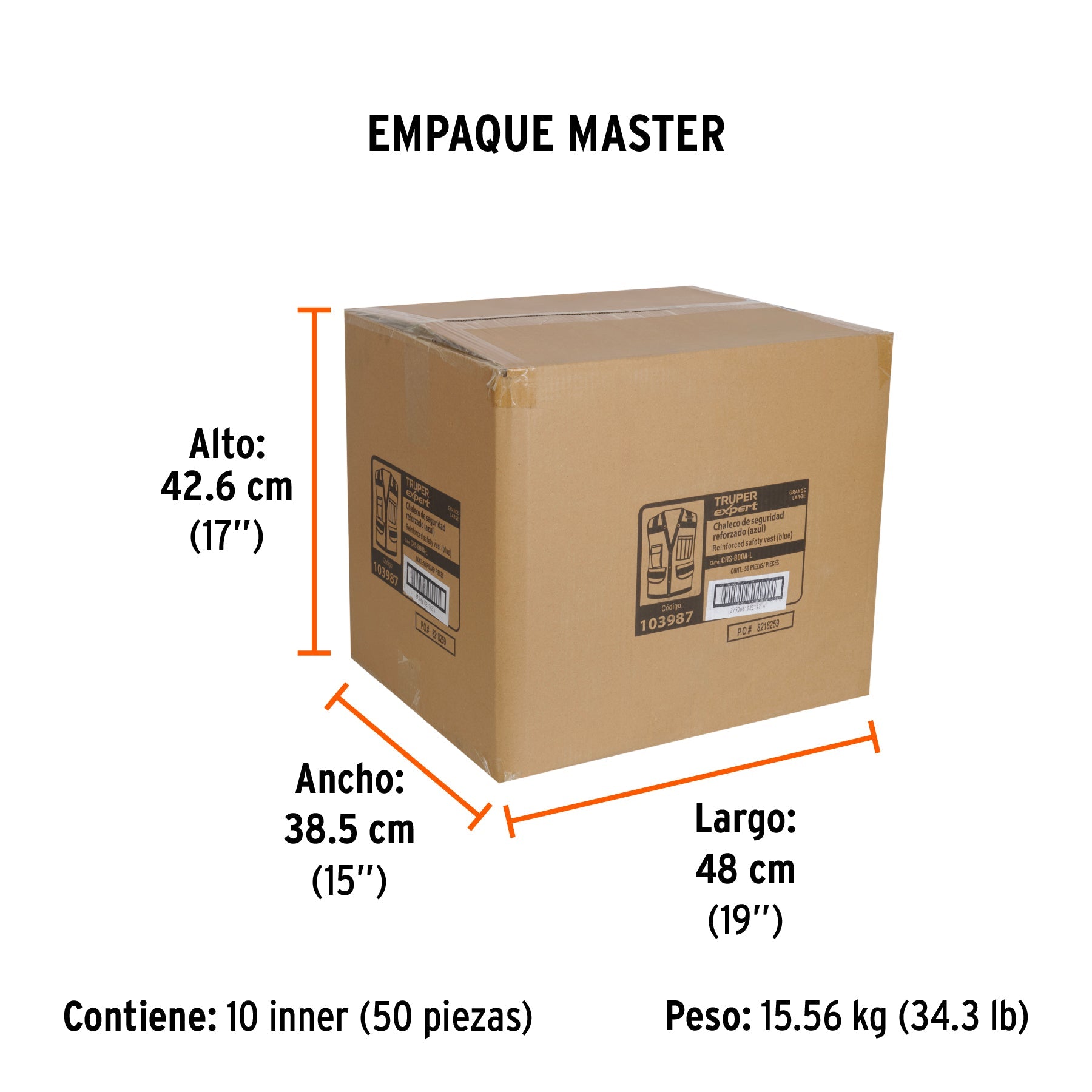 Chaleco seguridad reforzado azul con bolsas, G, EXPERT - Empaque