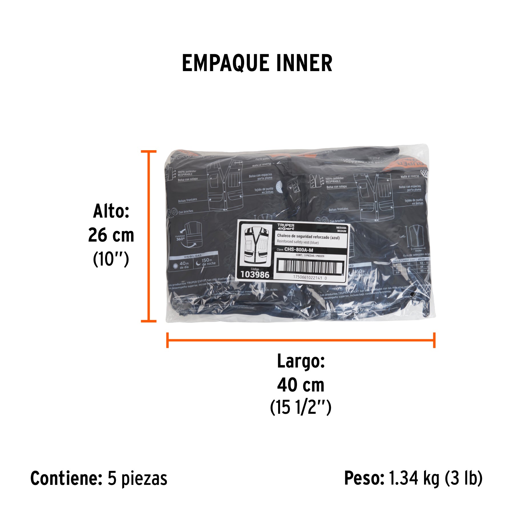 Chaleco seguridad reforzado azul con bolsas, M, EXPERT - Empaque