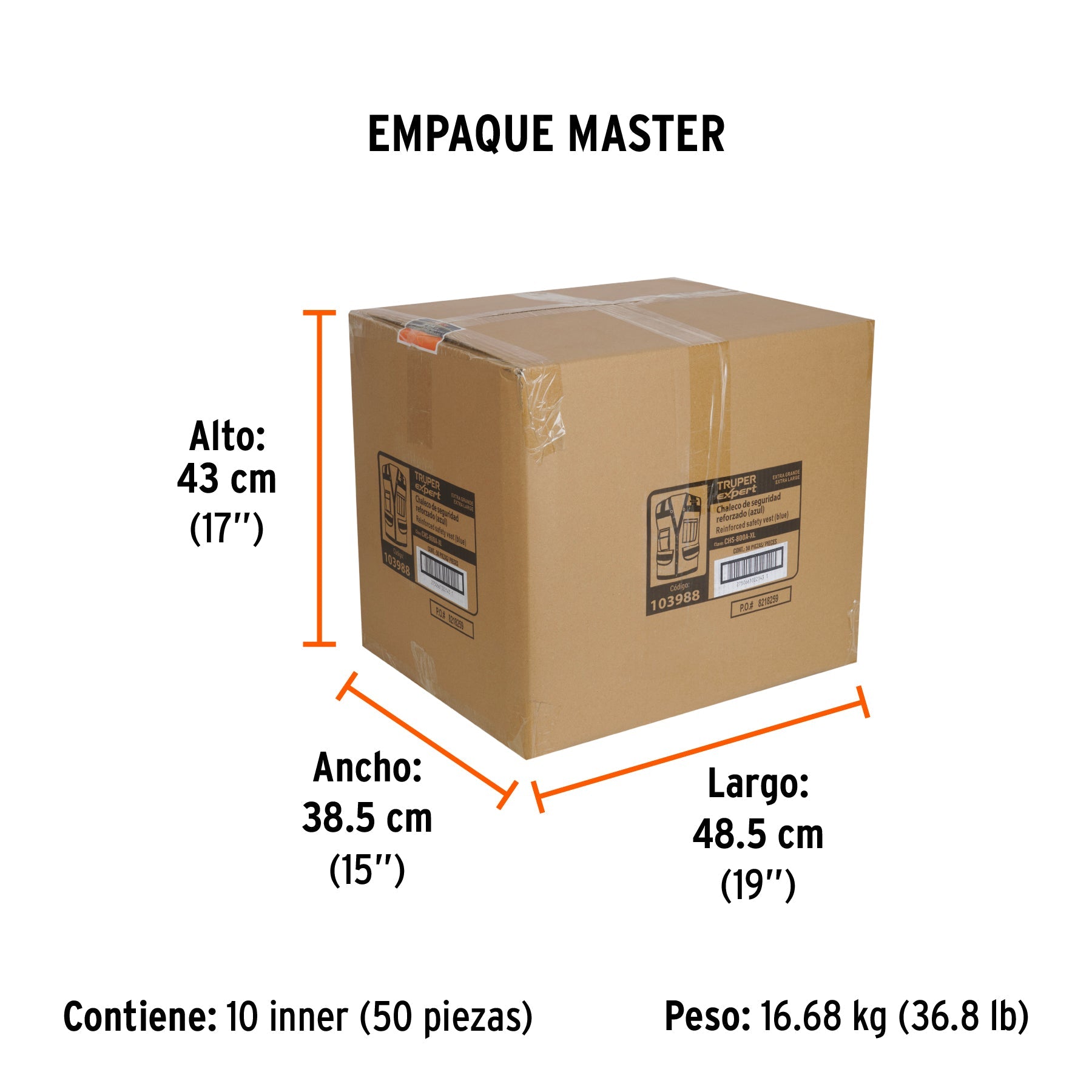 Chaleco seguridad reforzado azul con bolsas, EG, EXPERT - Empaque