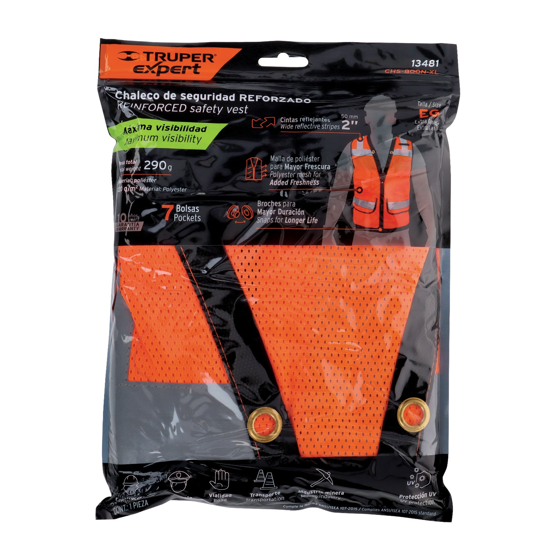 Chaleco seguridad reforzado naranja con bolsas, EG, EXPERT