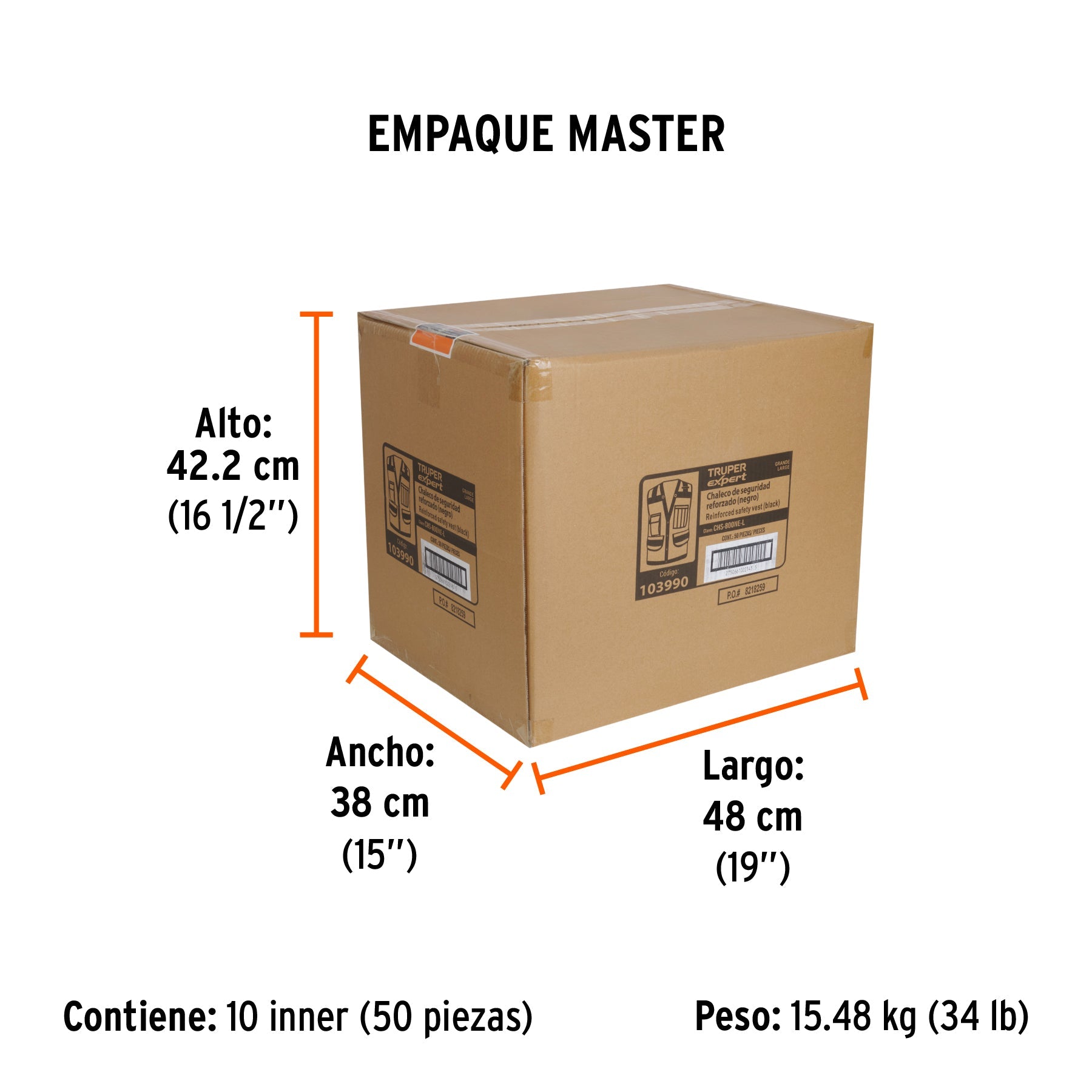 Chaleco seguridad reforzado negro con bolsas, G, EXPERT - Empaque