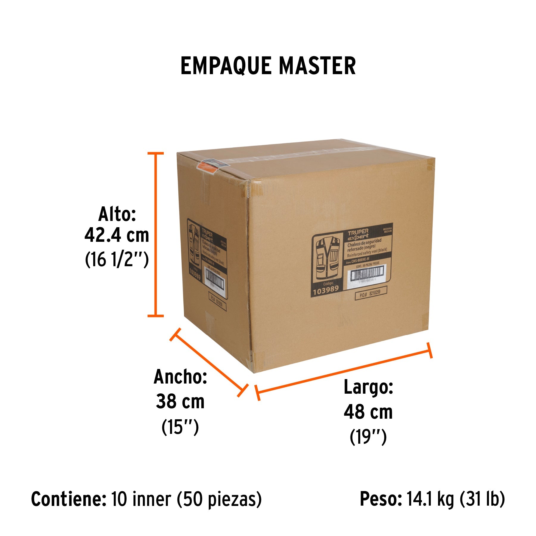 Chaleco seguridad reforzado negro con bolsas, M, EXPERT - Empaque