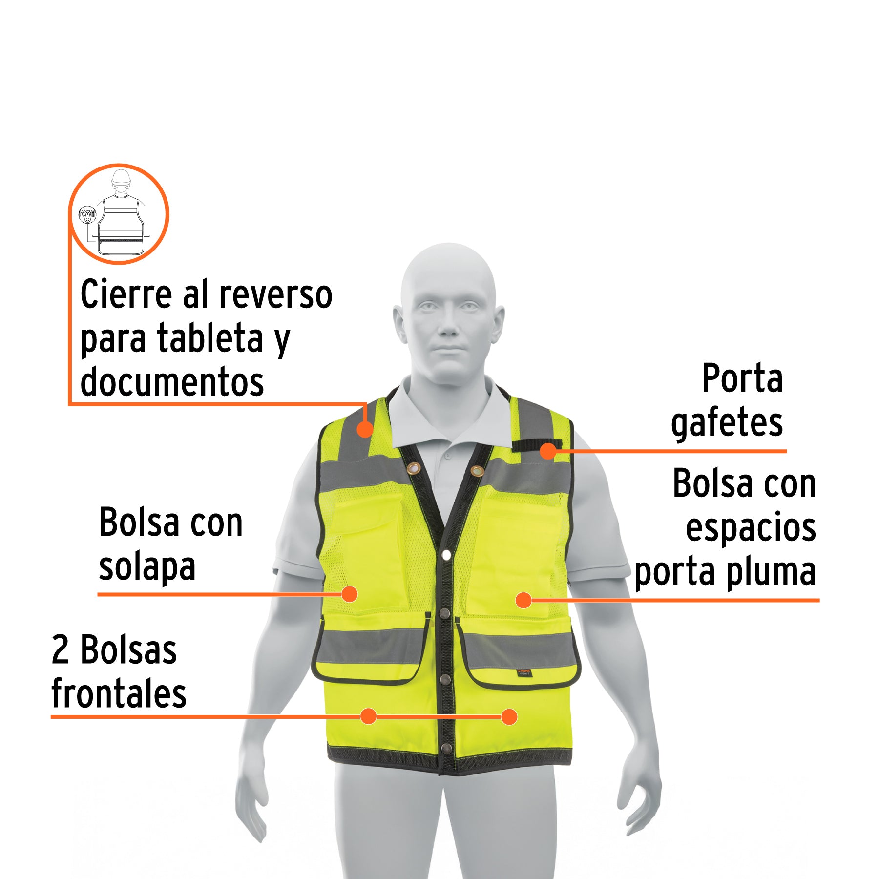 Chaleco seguridad reforzado verde con bolsas, G, EXPERT