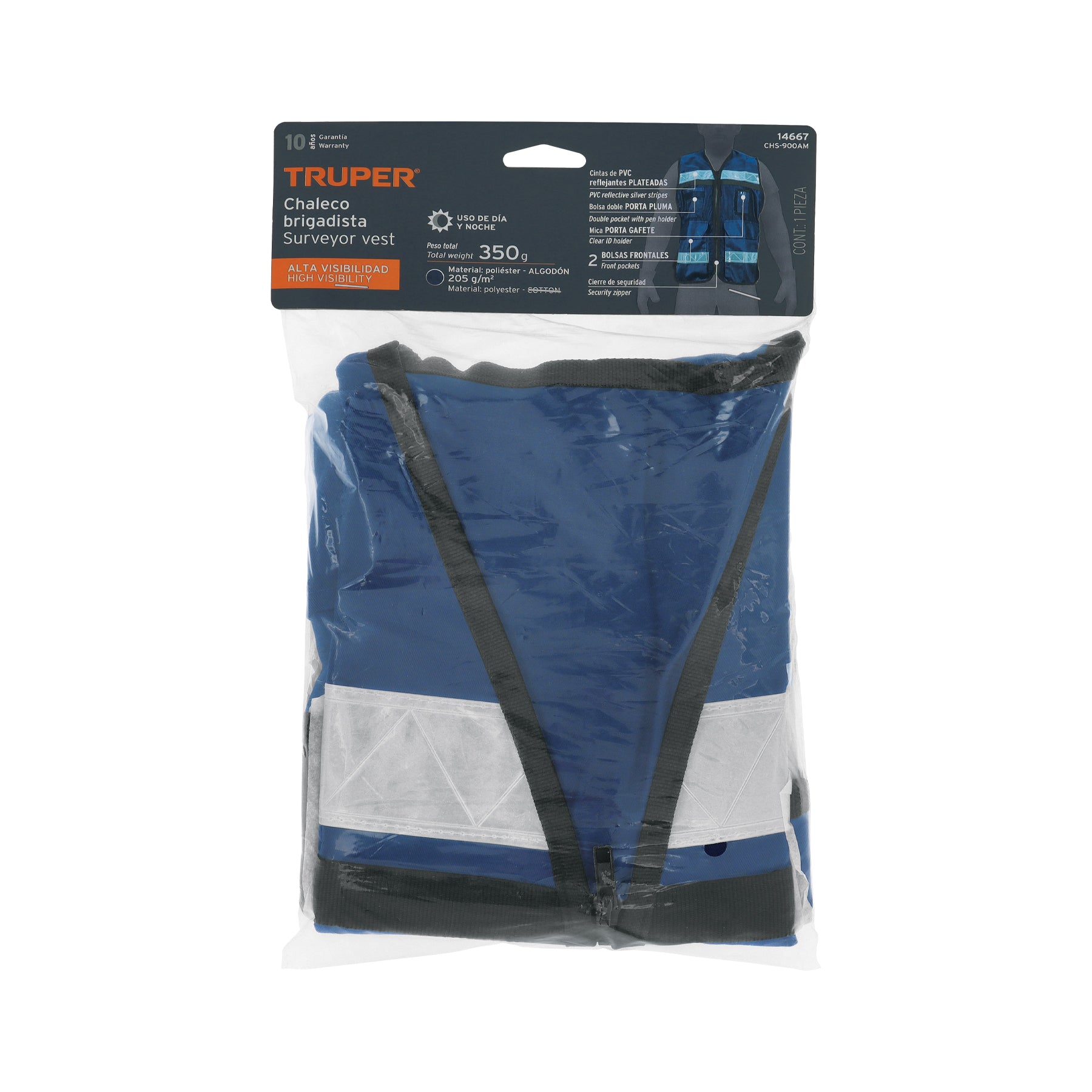 Chaleco brigadista con cintas reflejantes, color azul marino