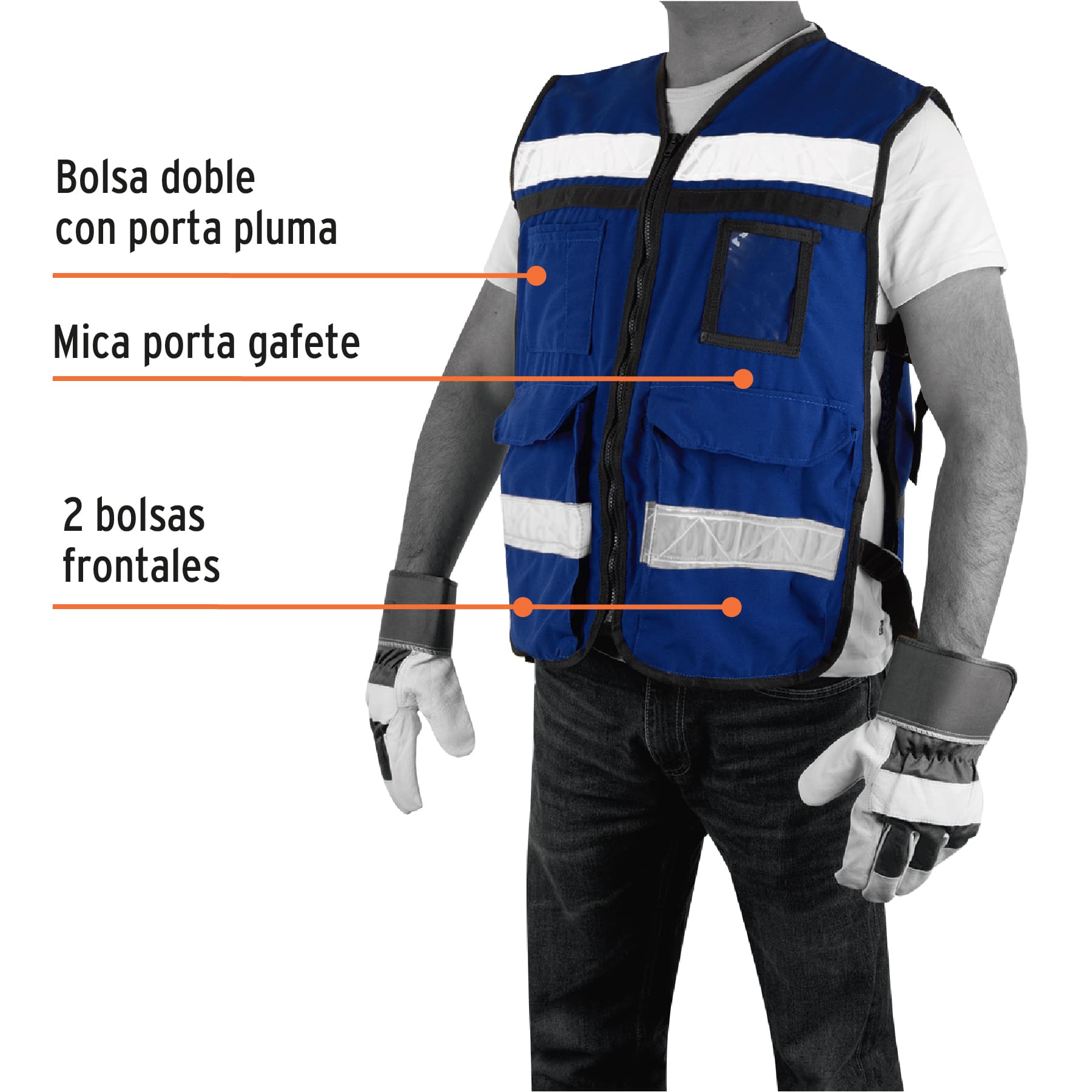 Chaleco brigadista con cintas reflejantes, color azul rey