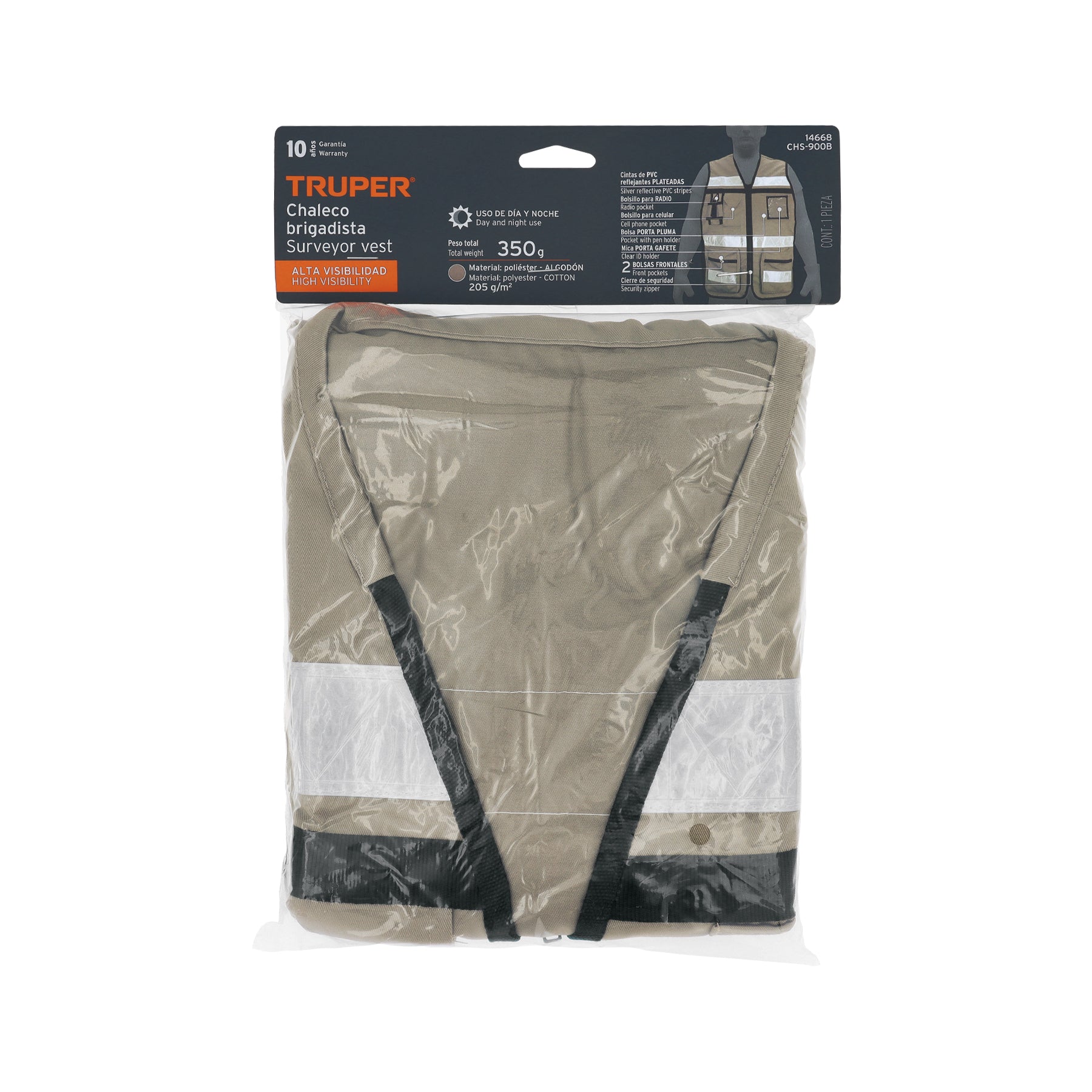 Chaleco brigadista con cintas reflejantes, color beige