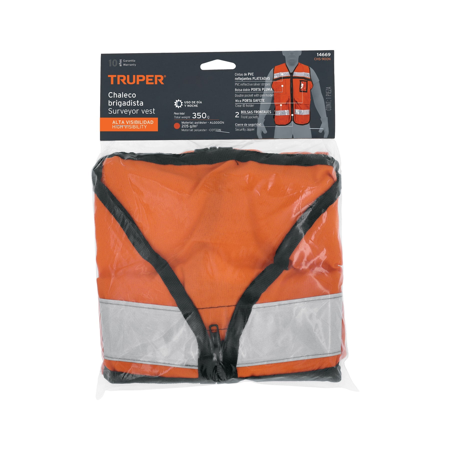 Chaleco brigadista con cintas reflejantes, color naranja