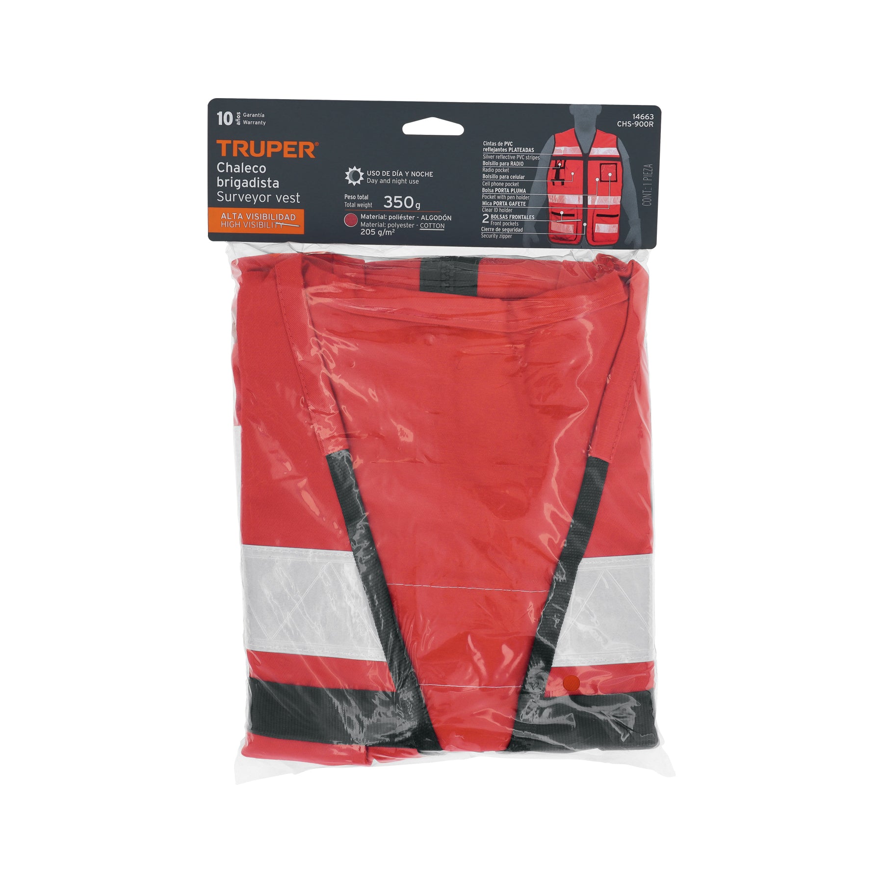 Chaleco brigadista con cintas reflejantes, color rojo