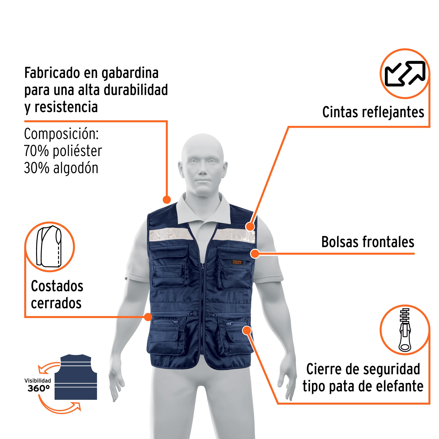 Chaleco brigadista reforzado, azul marino, EG, TRUPER EXPERT