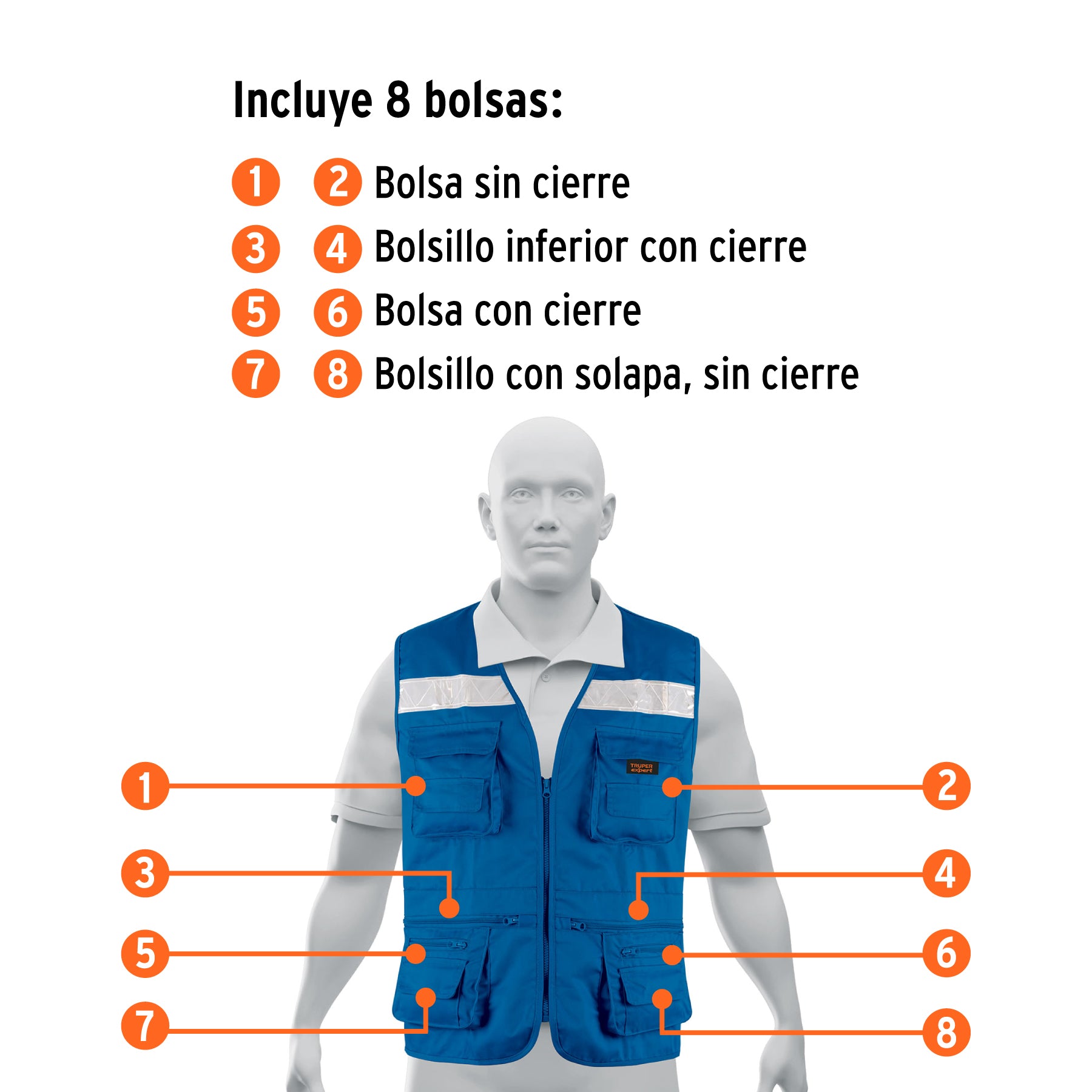 Chaleco brigadista reforzado, azul rey, EG, TRUPER EXPERT