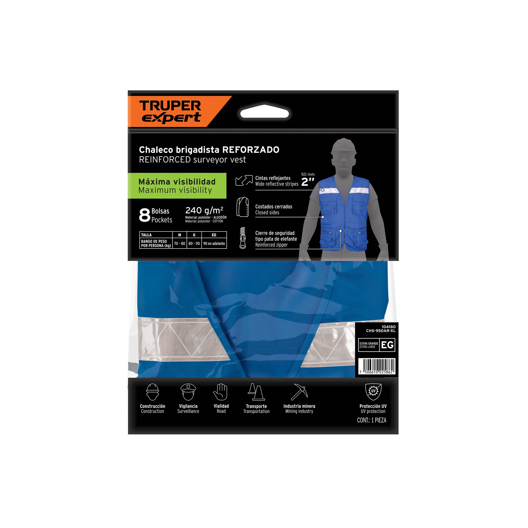 Chaleco brigadista reforzado, azul rey, EG, TRUPER EXPERT