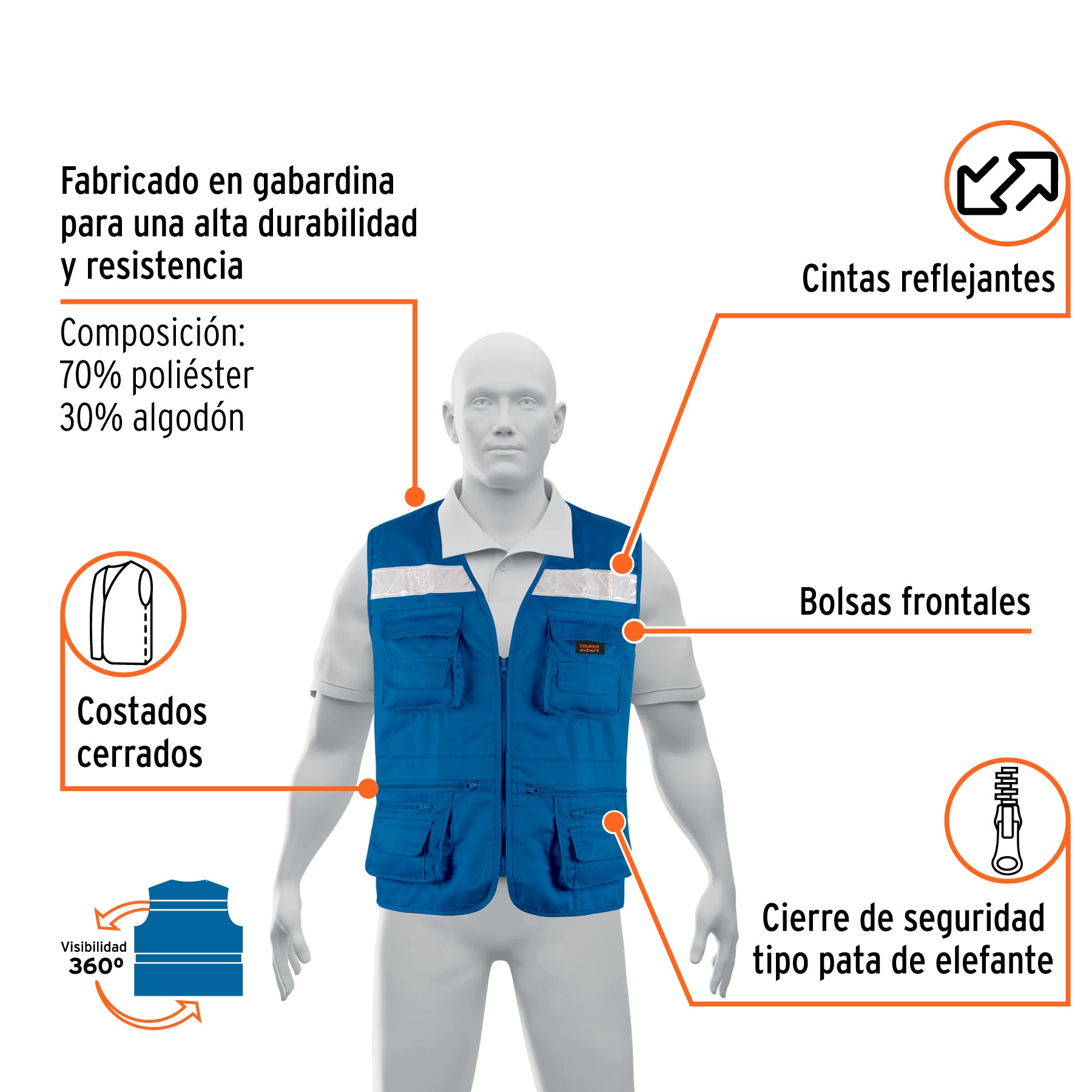 Chaleco brigadista reforzado, azul rey, EG, TRUPER EXPERT