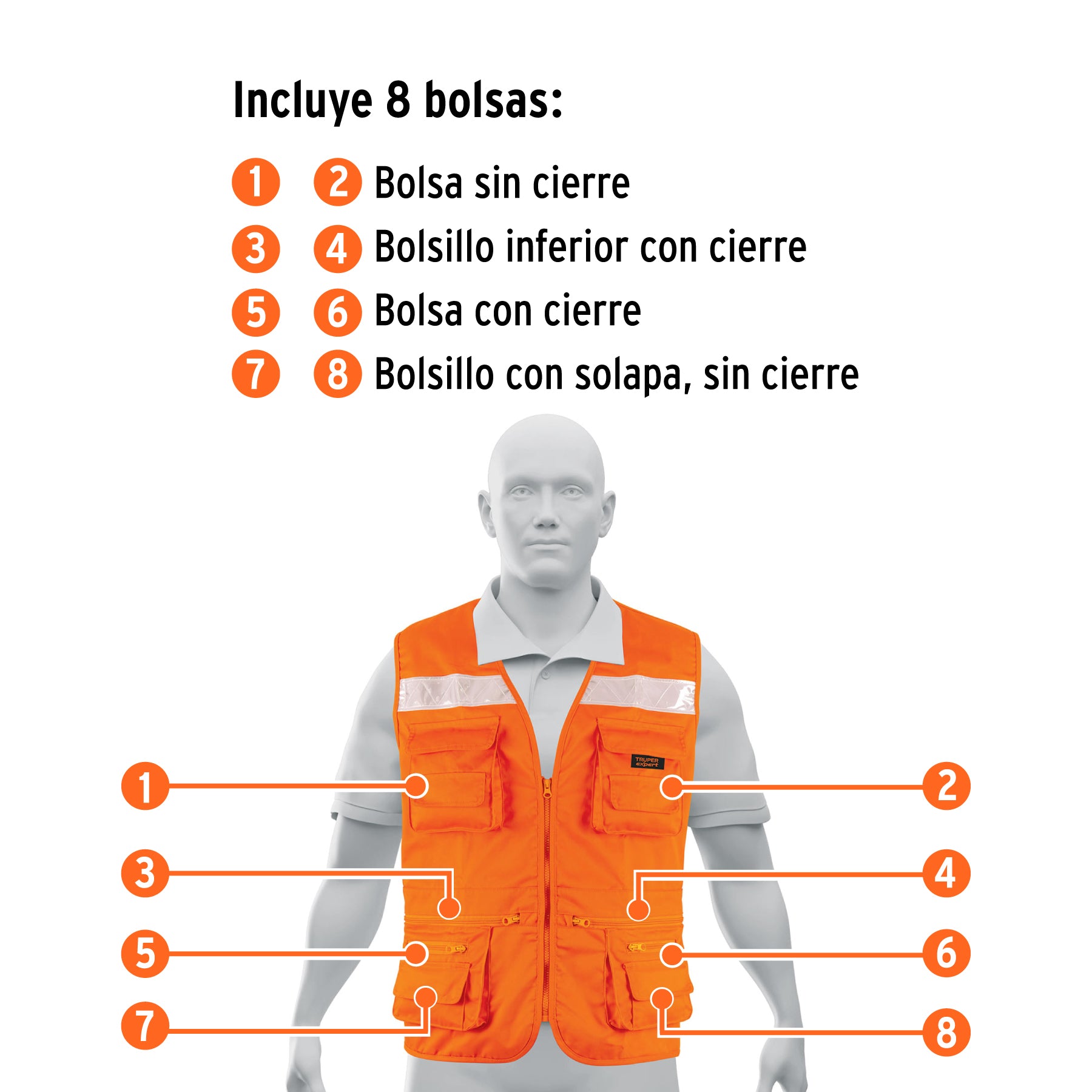 Chaleco brigadista reforzado, naranja, EG, TRUPER EXPERT