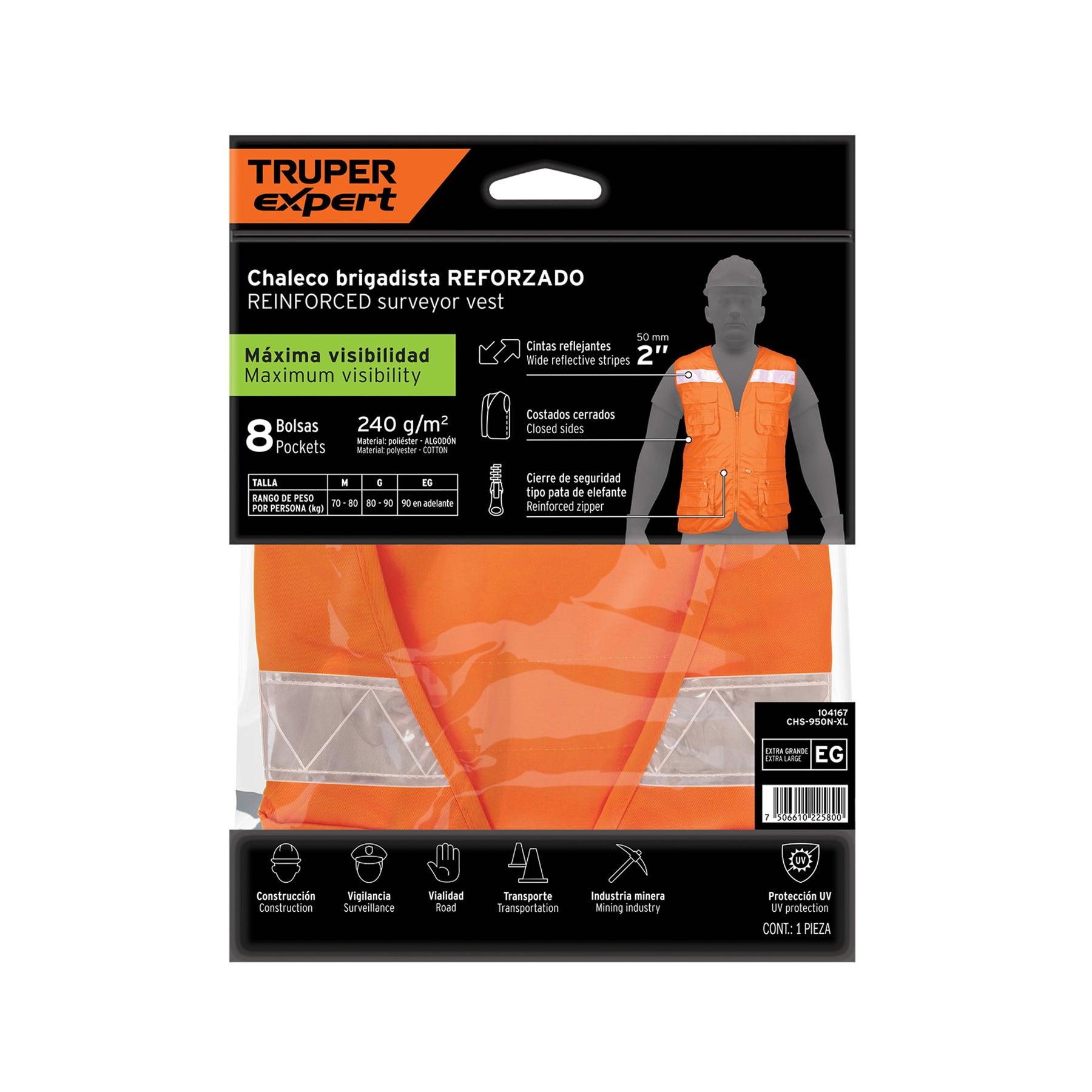 Chaleco brigadista reforzado, naranja, EG, TRUPER EXPERT
