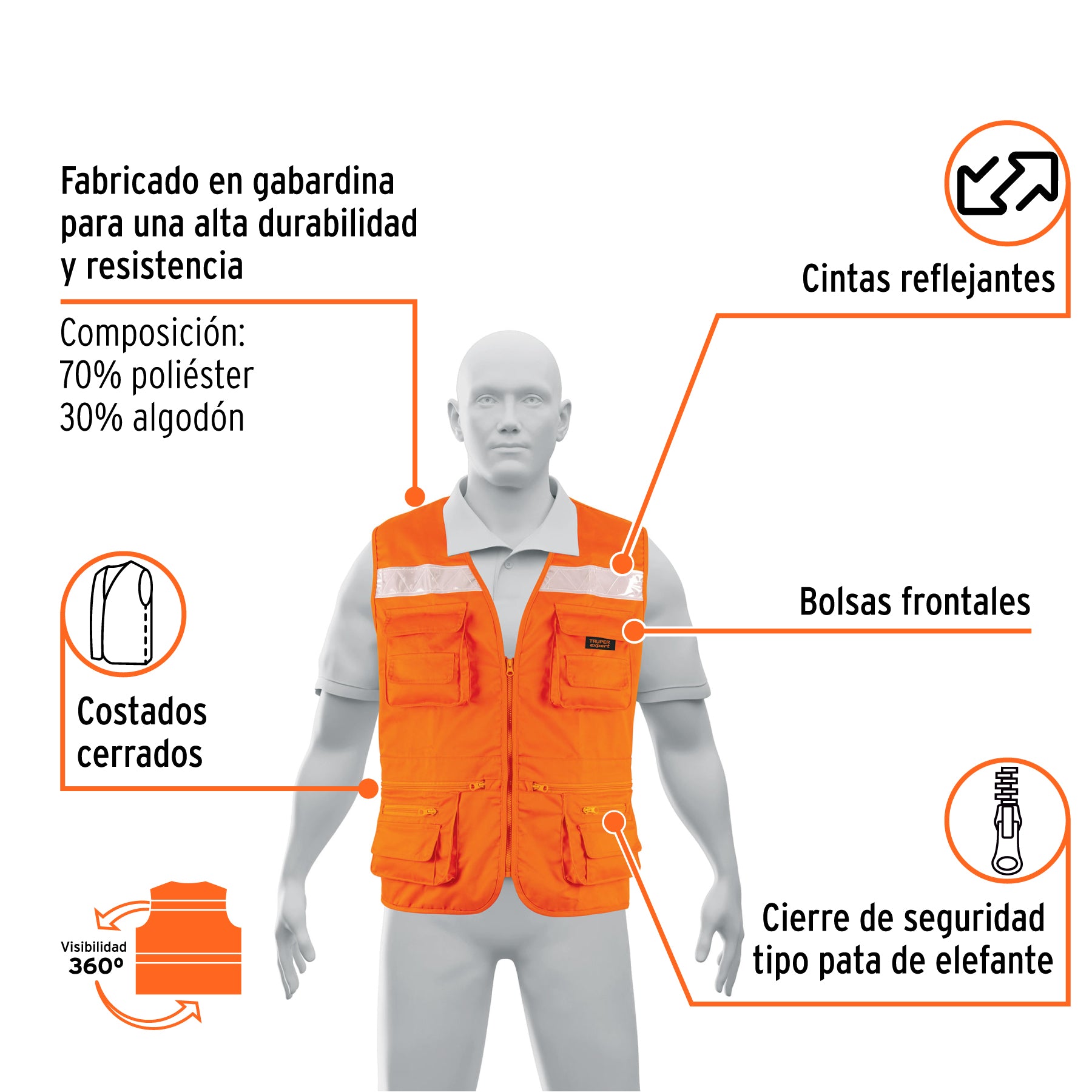 Chaleco brigadista reforzado, naranja, EG, TRUPER EXPERT