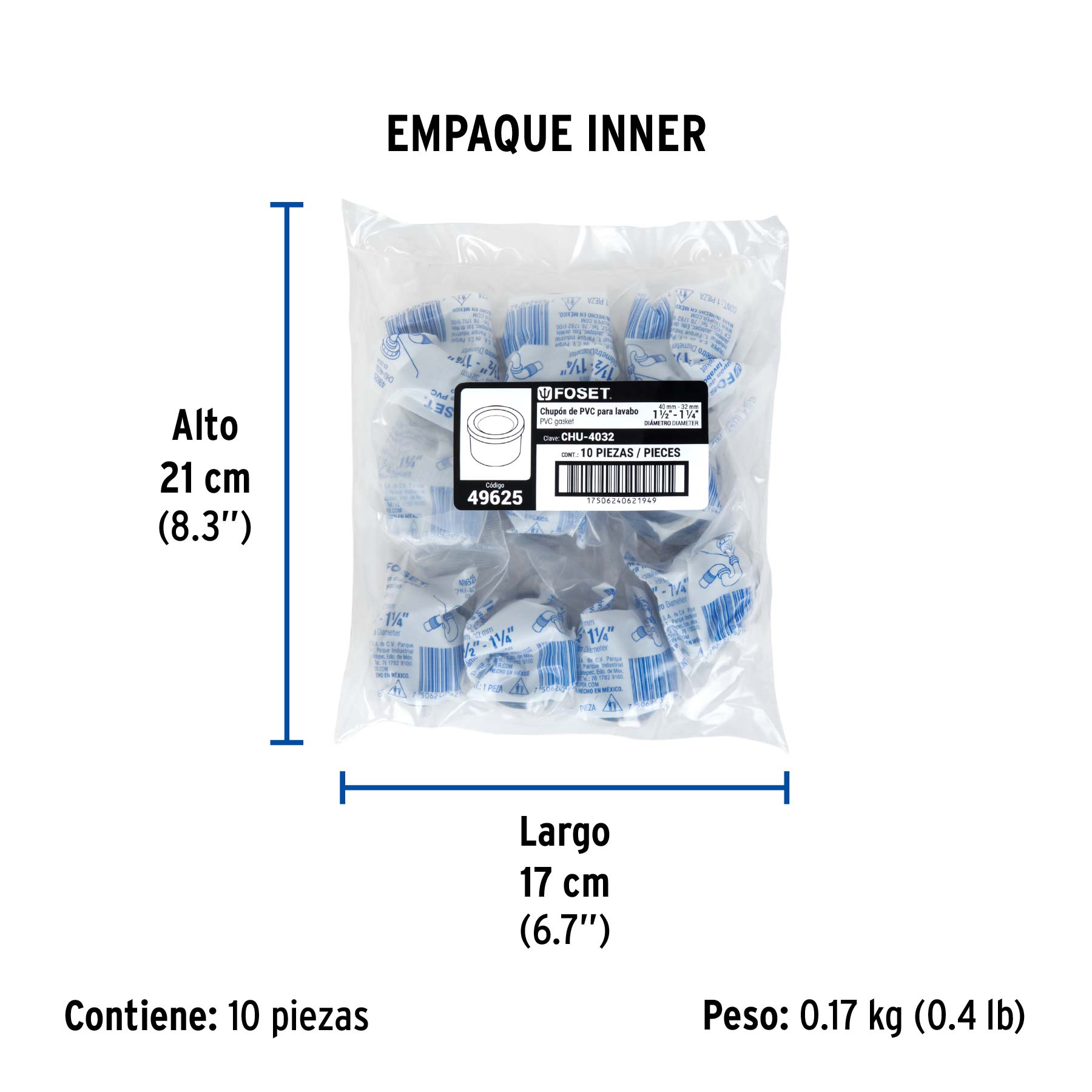 Chupón de PVC, 1-1/2" x 1-1/4", FOSET - Empaque