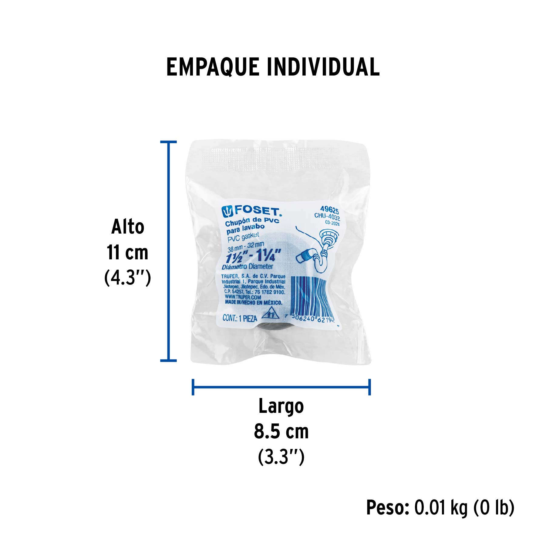 Chupón de PVC, 1-1/2" x 1-1/4", FOSET - Empaque