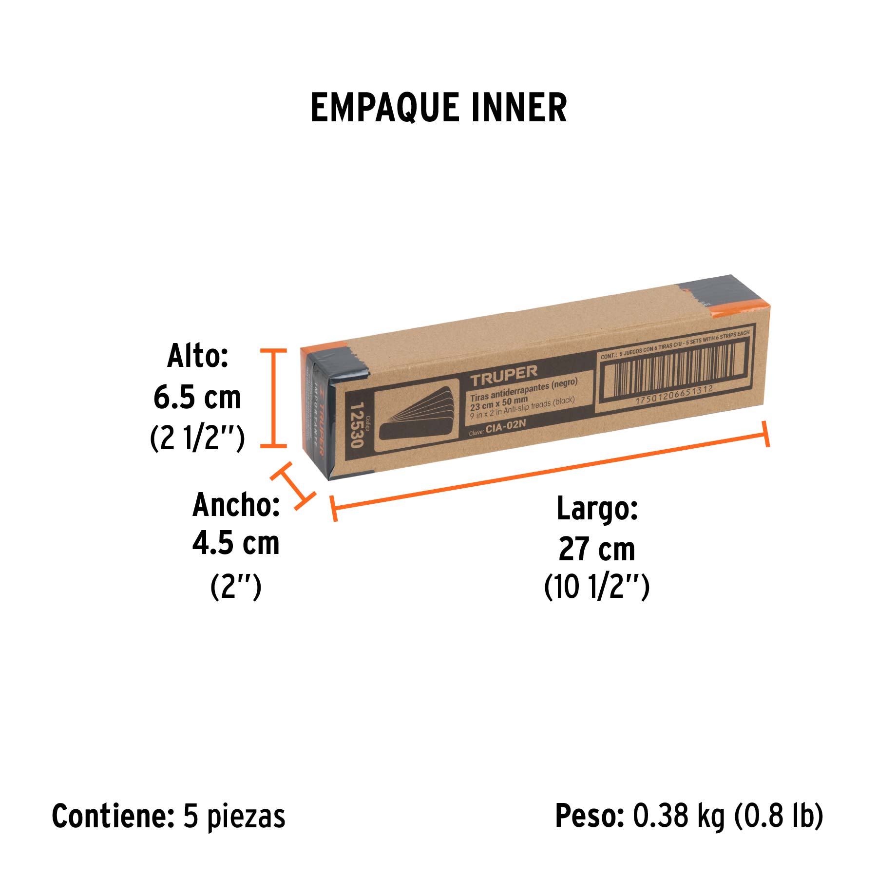 Tarjeta 6 tiras 23cm antiderrapantes negras 50mm c/abrasivo - Empaque