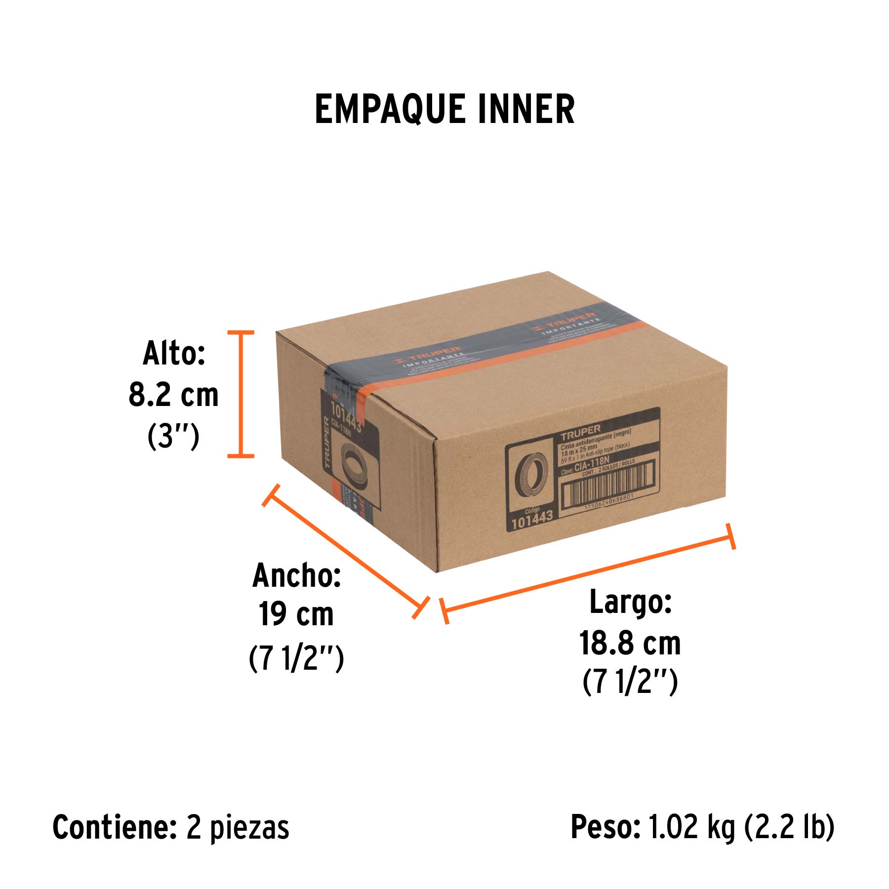 Rollo de 18m de cinta antiderrapante negra 25mm con abrasivo - Empaque