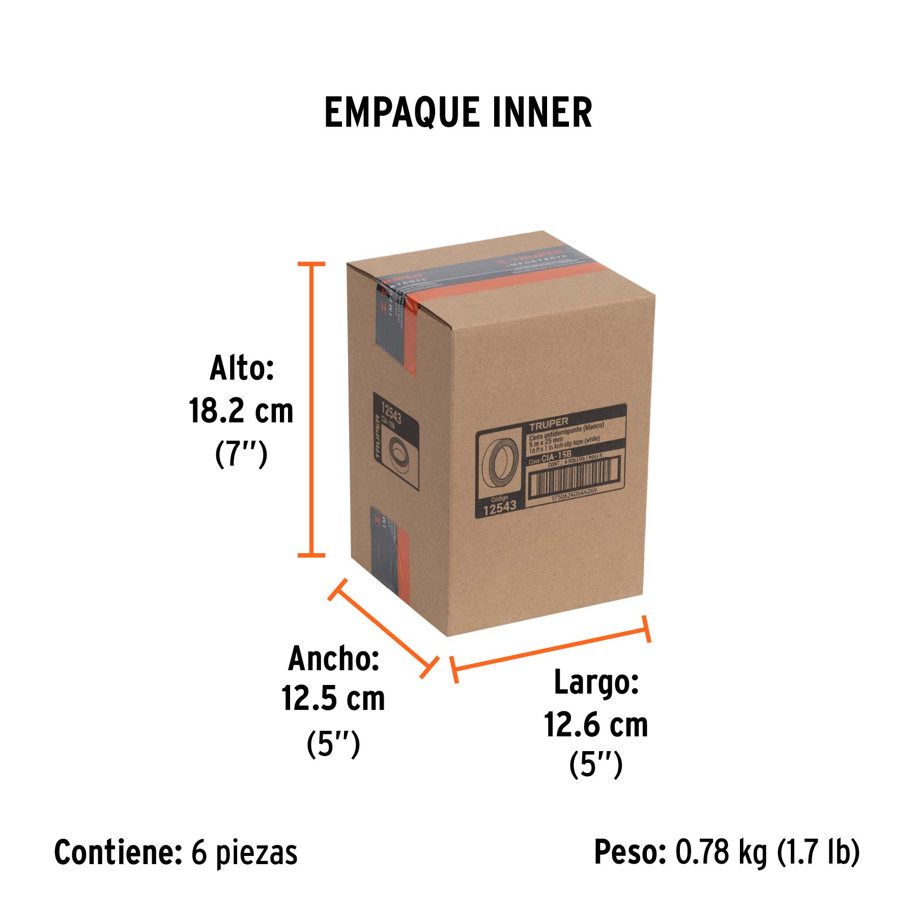 Rollo de 5m de cinta antiderrapante blanca 25mm con abrasivo - Empaque