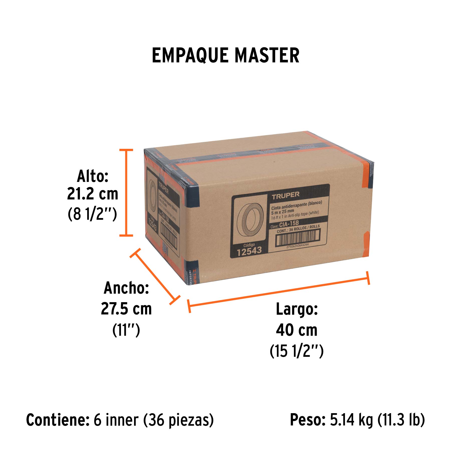 Rollo de 5m de cinta antiderrapante blanca 25mm con abrasivo - Empaque