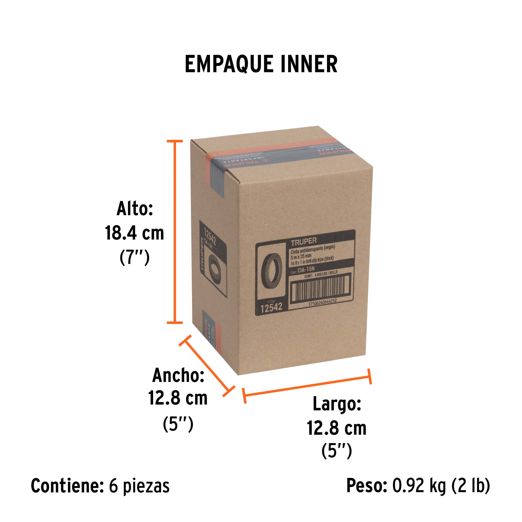 Rollo de 5 m de cinta antiderrapante negra 25mm con abrasivo - Empaque