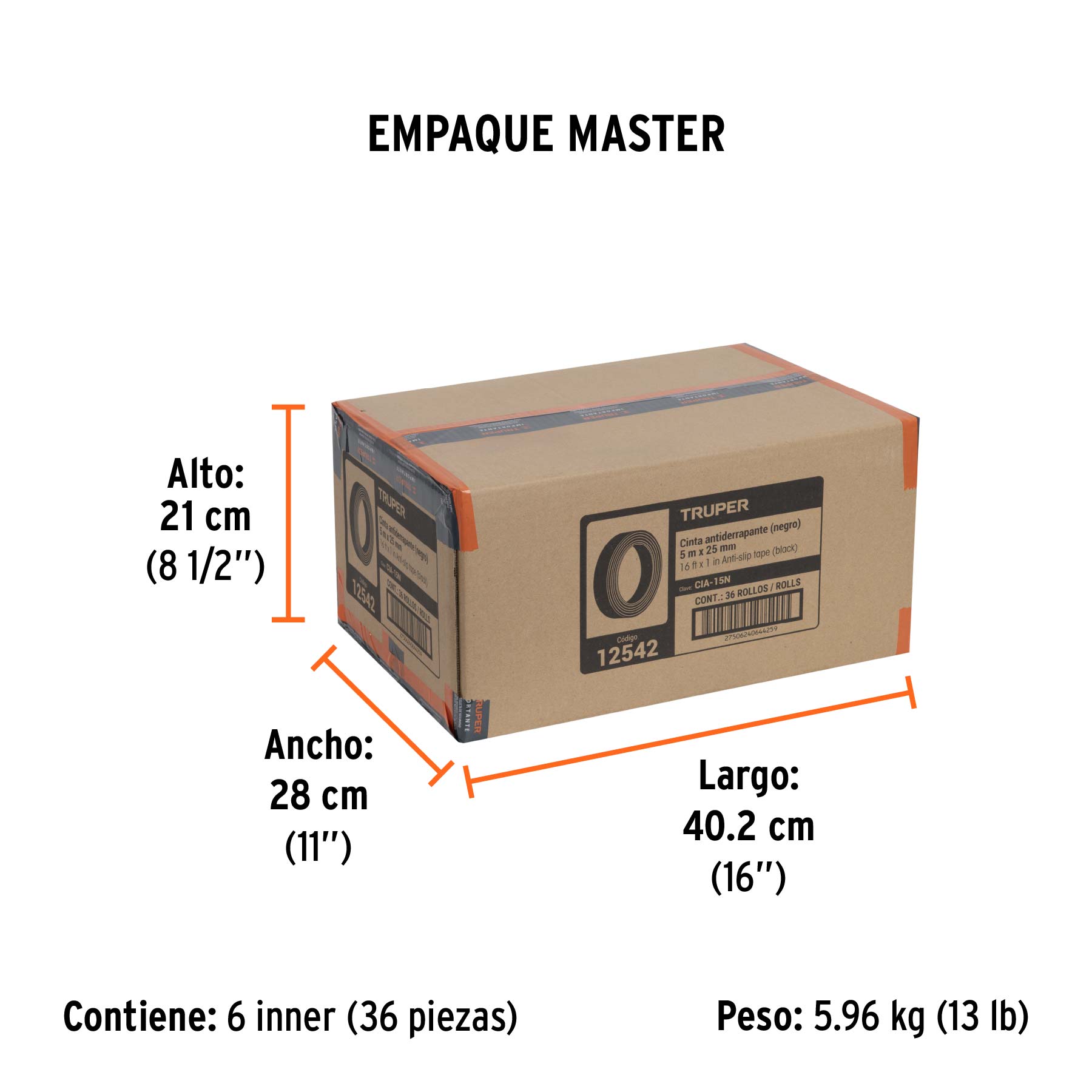 Rollo de 5 m de cinta antiderrapante negra 25mm con abrasivo - Empaque