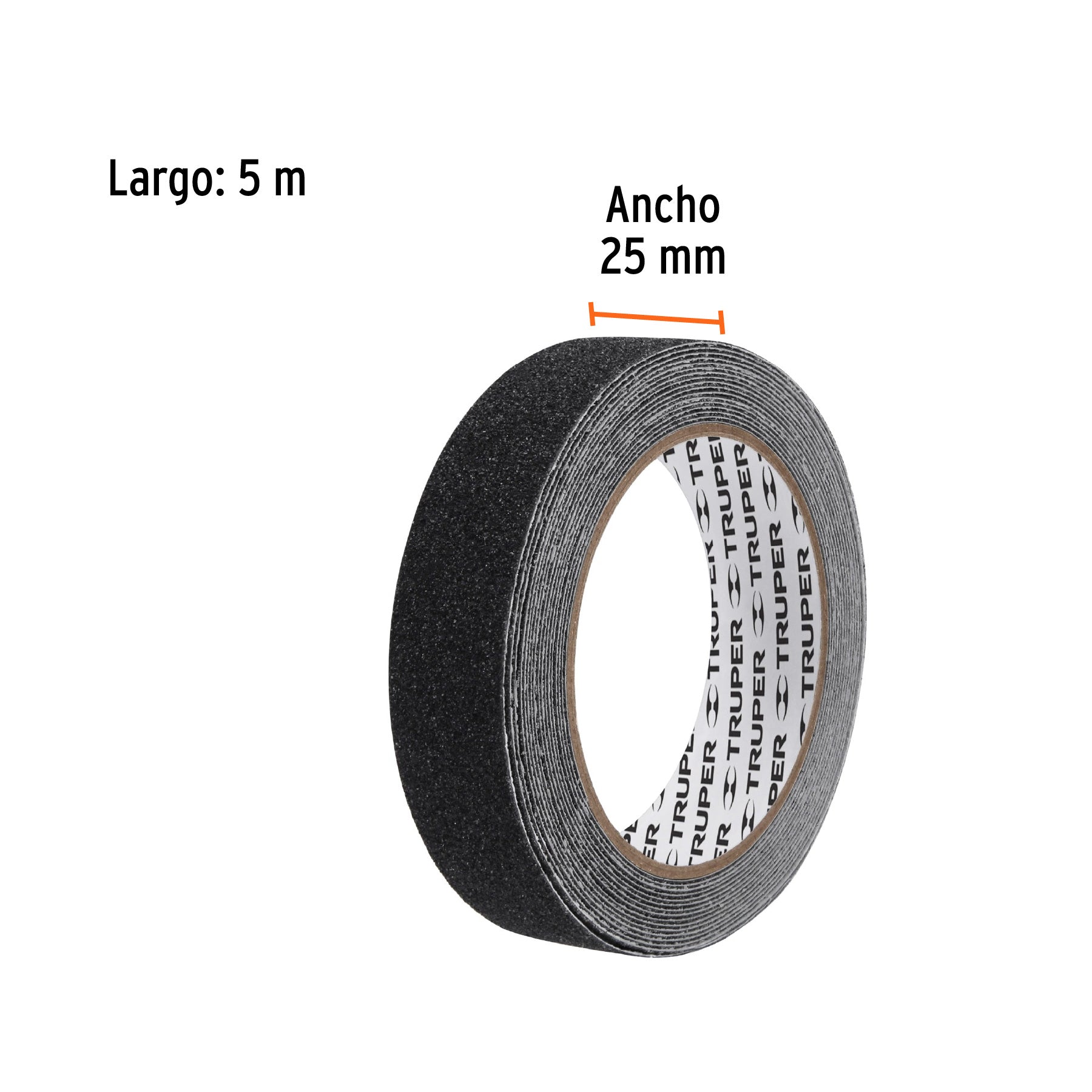 Rollo de 5 m de cinta antiderrapante negra 25mm con abrasivo