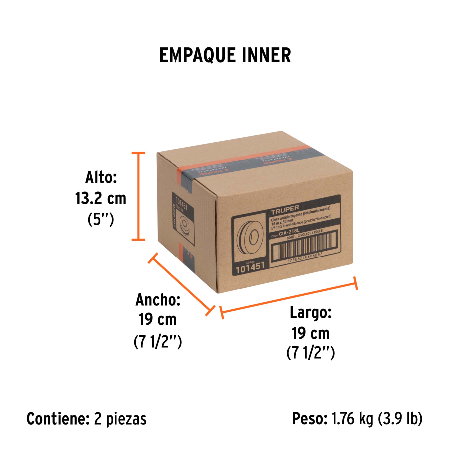 Rollo de 18m cinta antiderrapante fotolumini. 50 mm abrasivo - Empaque