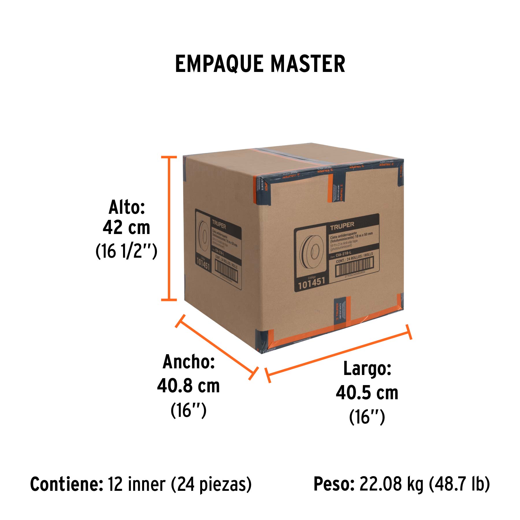 Rollo de 18m cinta antiderrapante fotolumini. 50 mm abrasivo - Empaque