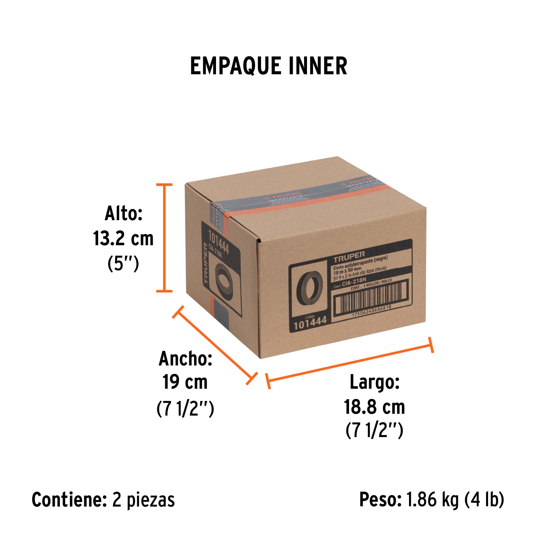 Rollo de 18m de cinta antiderrapante negra 50mm con abrasivo - Empaque