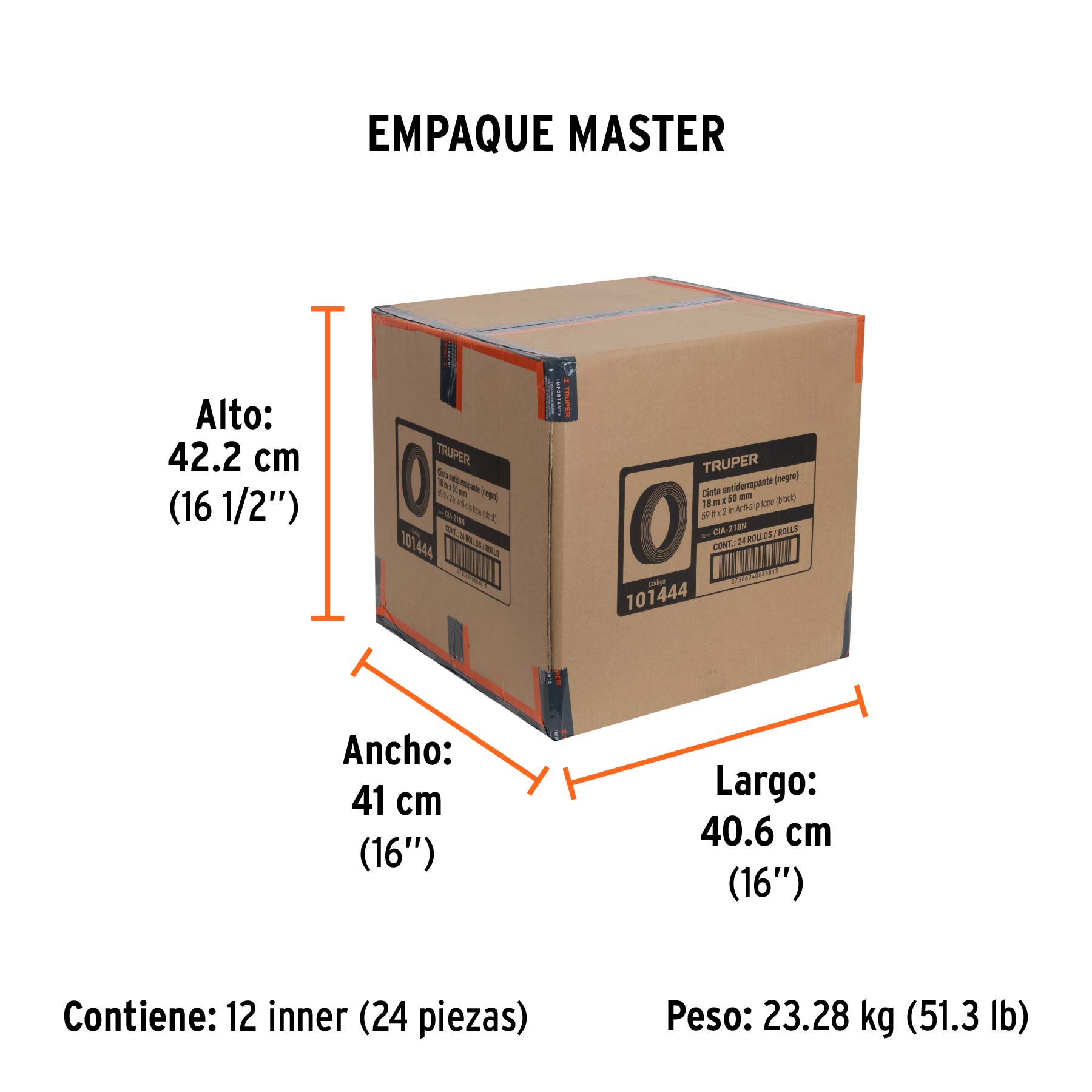 Rollo de 18m de cinta antiderrapante negra 50mm con abrasivo - Empaque