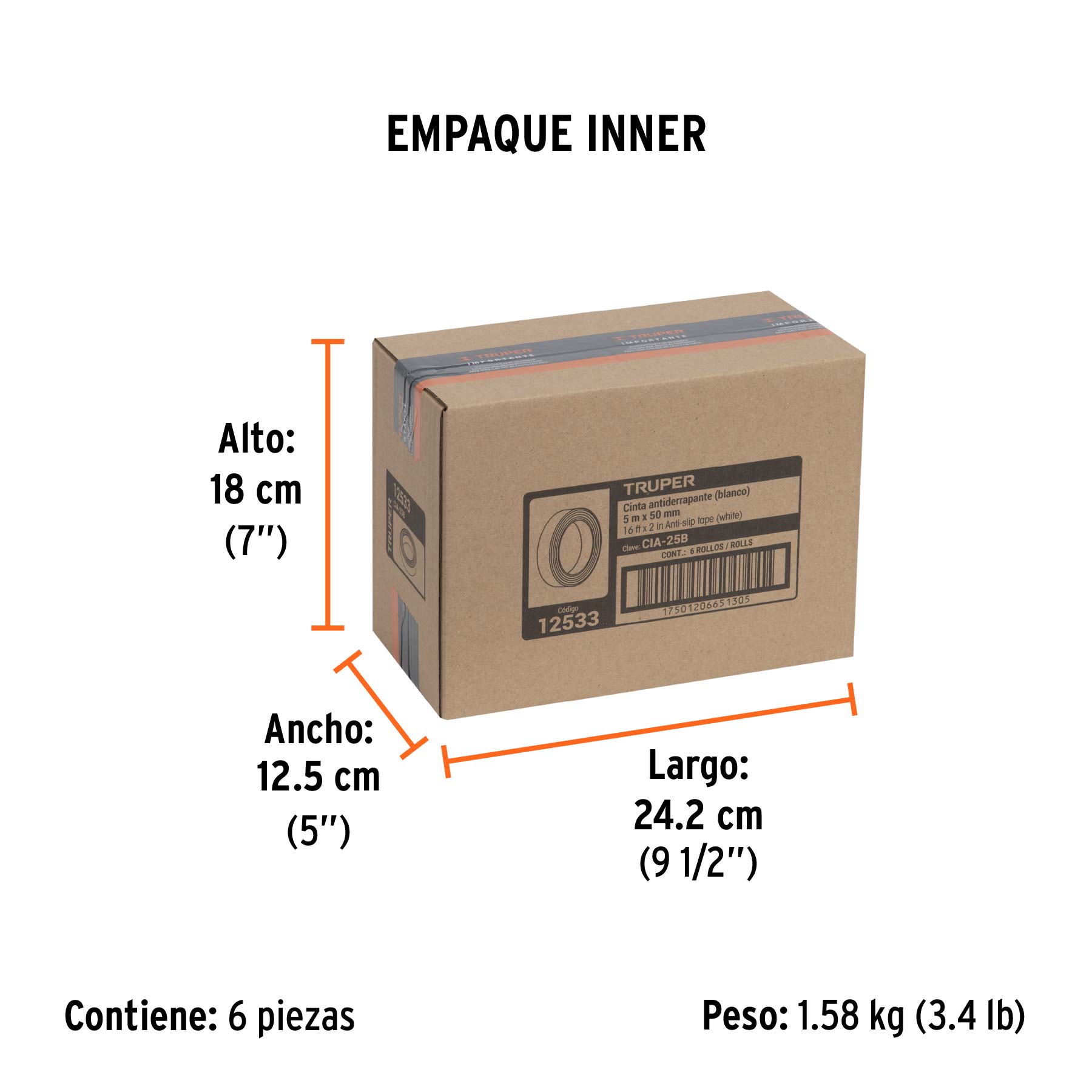 Rollo de 5m de cinta antiderrapante blanca 50mm con abrasivo - Empaque