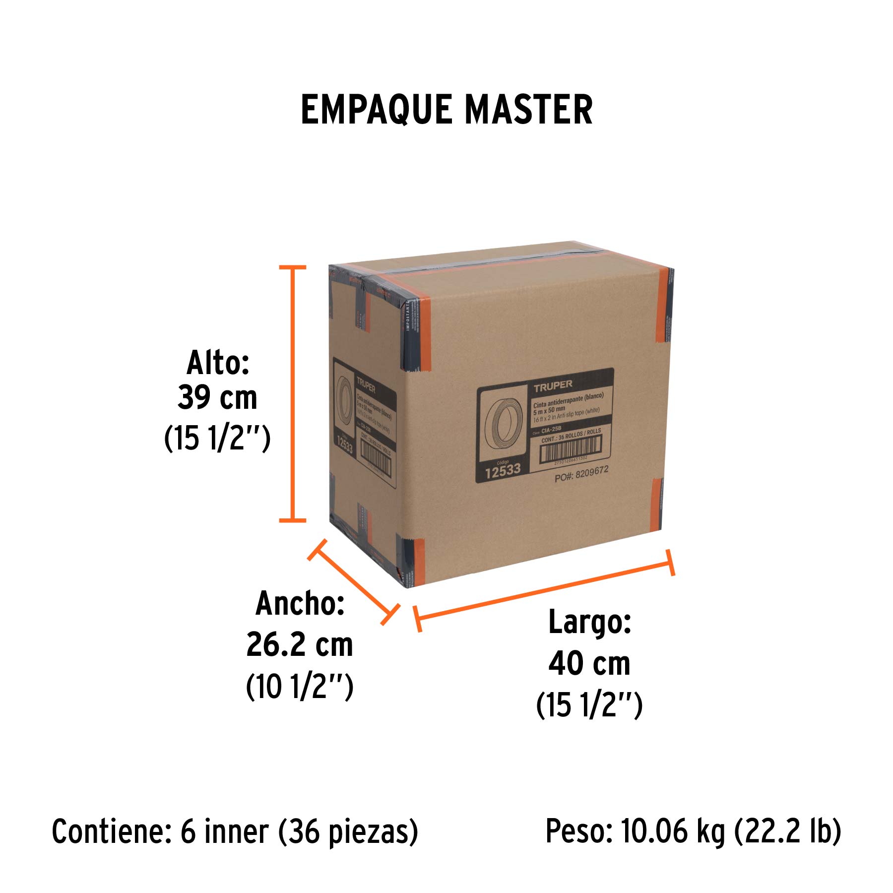 Rollo de 5m de cinta antiderrapante blanca 50mm con abrasivo - Empaque