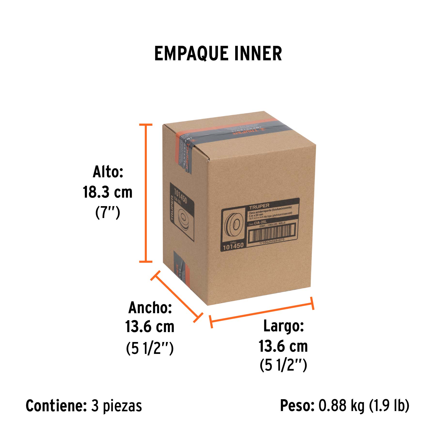 Rollo de 5 m cinta antiderrapante fotolumini. 50 mm abrasivo - Empaque