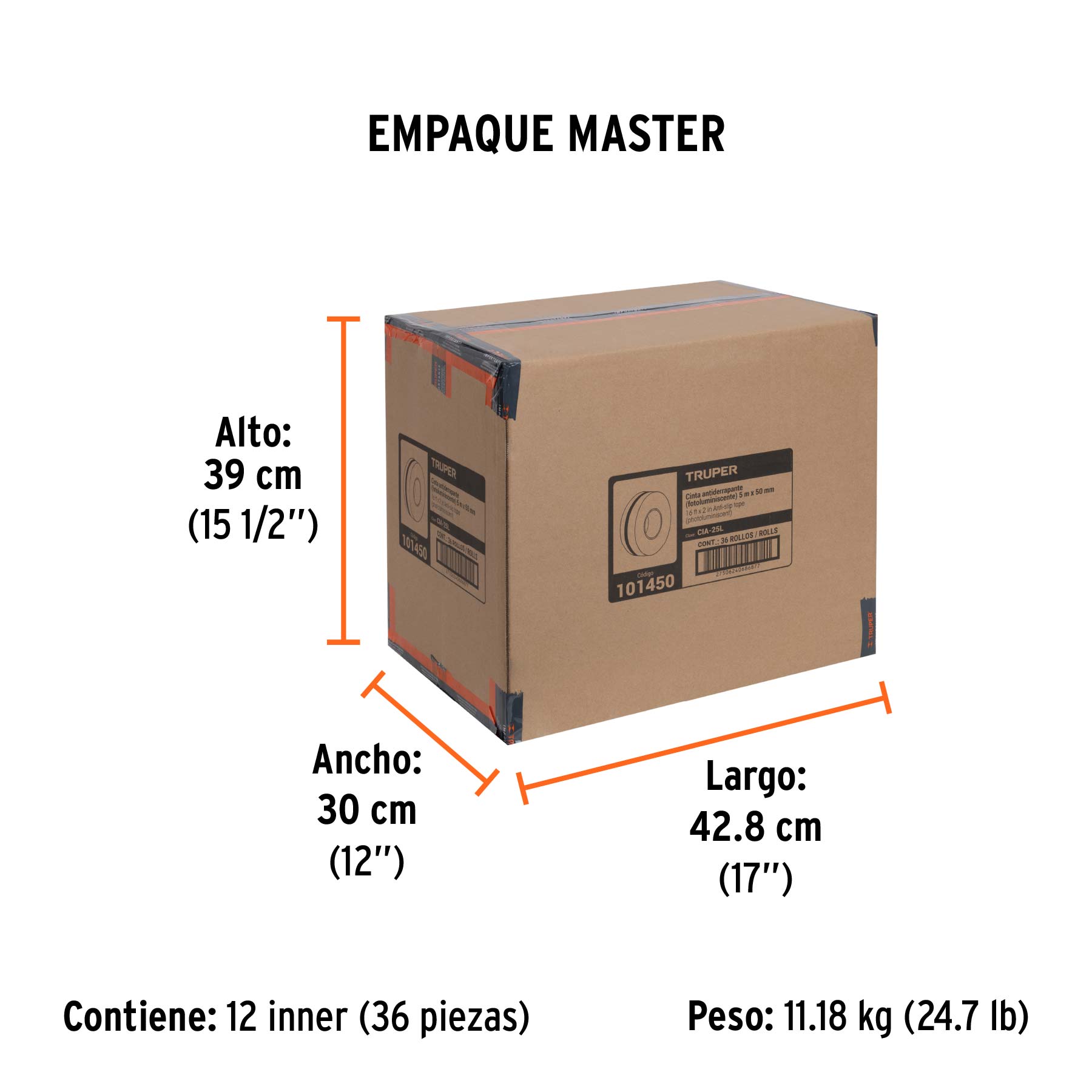 Rollo de 5 m cinta antiderrapante fotolumini. 50 mm abrasivo - Empaque