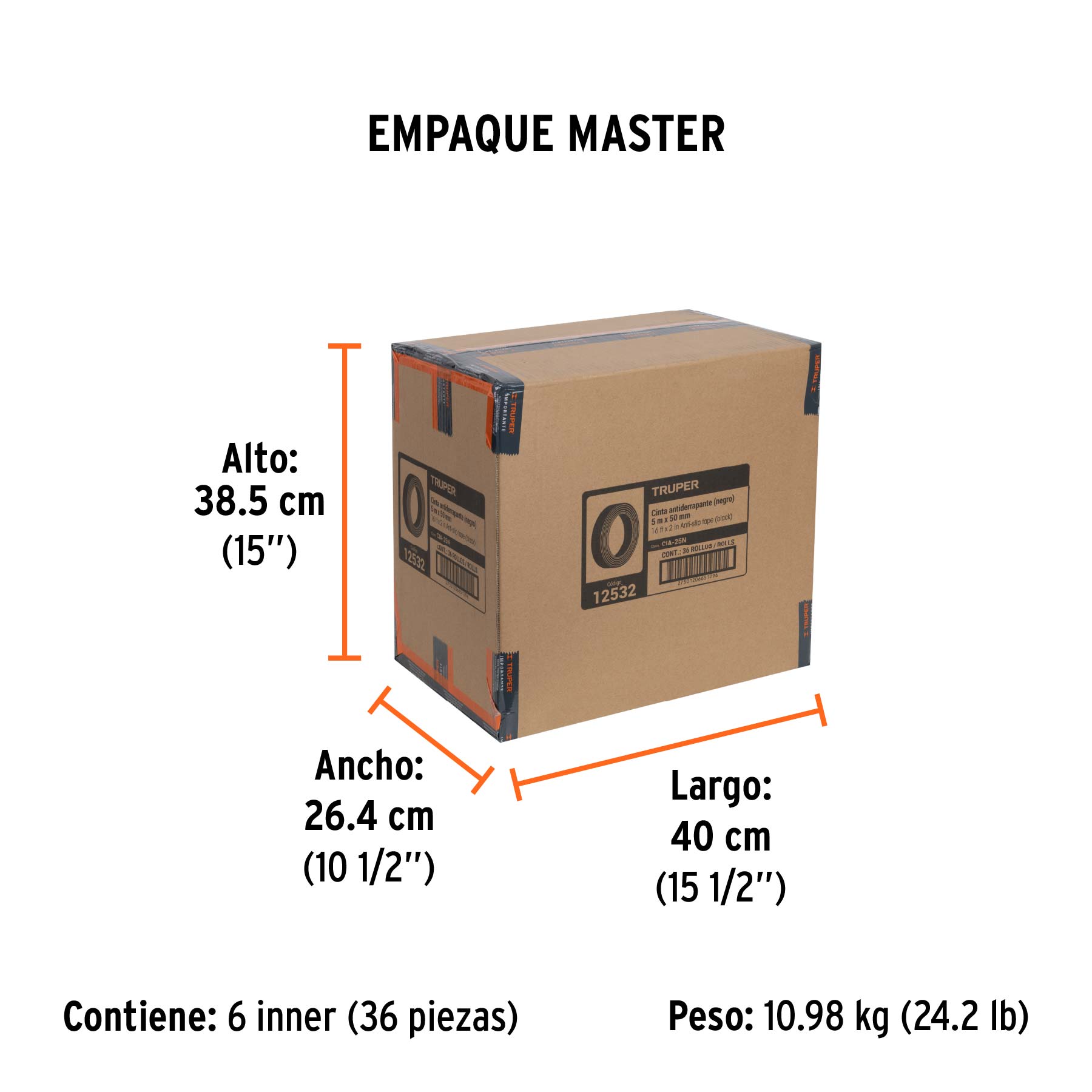 Rollo de 5 m de cinta antiderrapante negra 50mm con abrasivo - Empaque